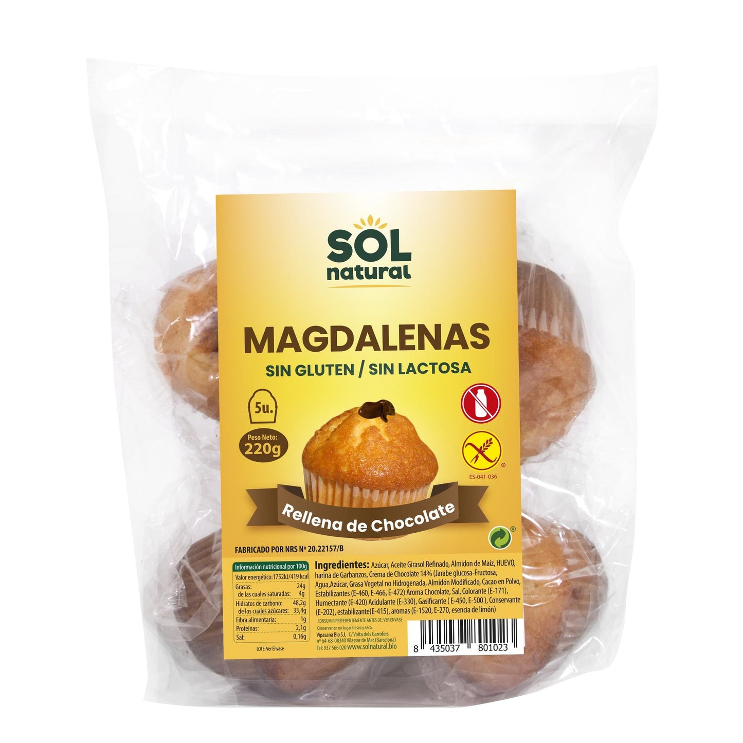 Glutenvrije muffins met chocolade Sol Natural 220 g