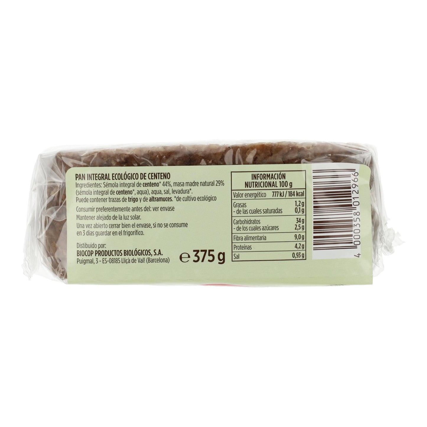 Ekologiskt fullkornsrågbröd Pema 375 g