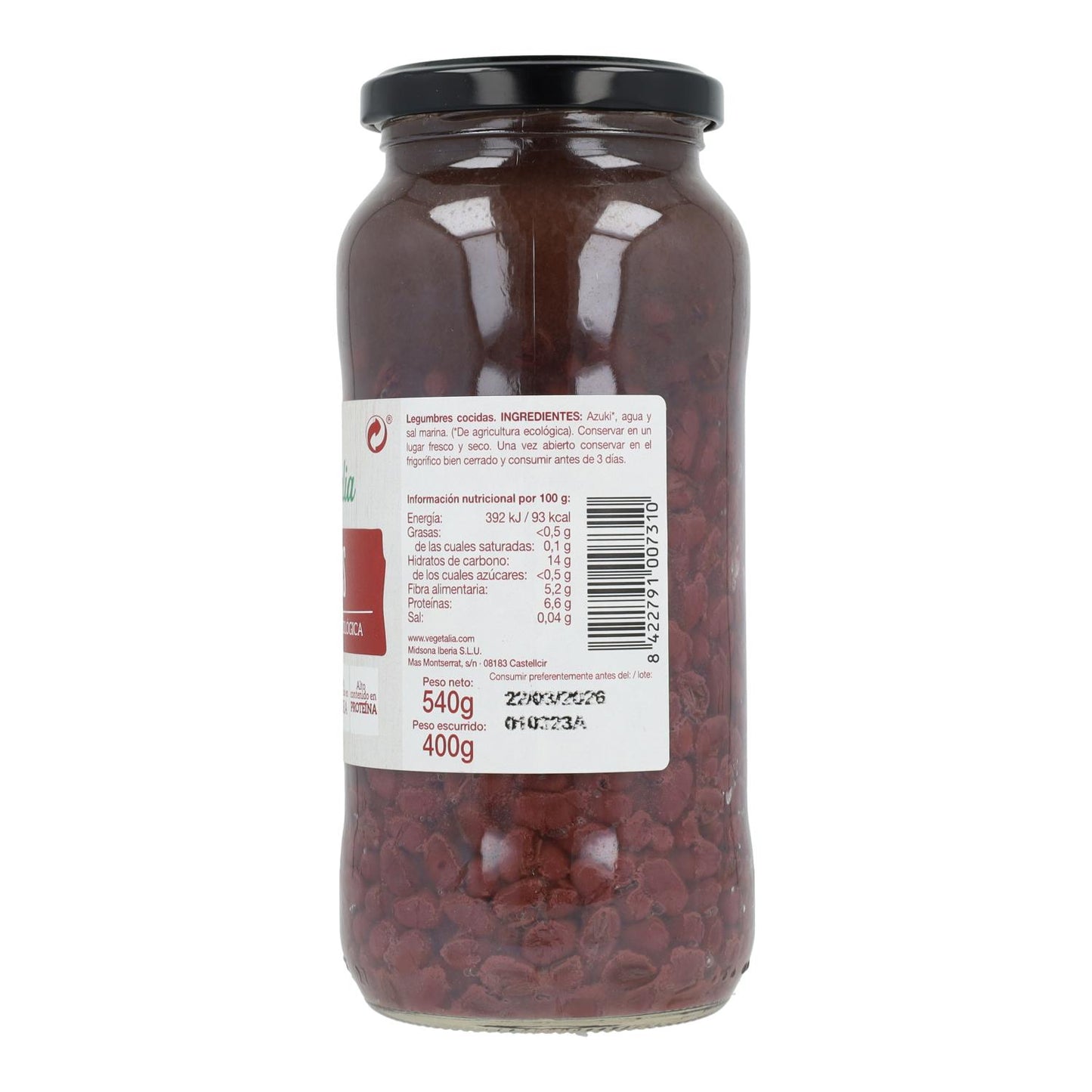 Bio-gekochte Azukibohnen Vegetalia 540 g