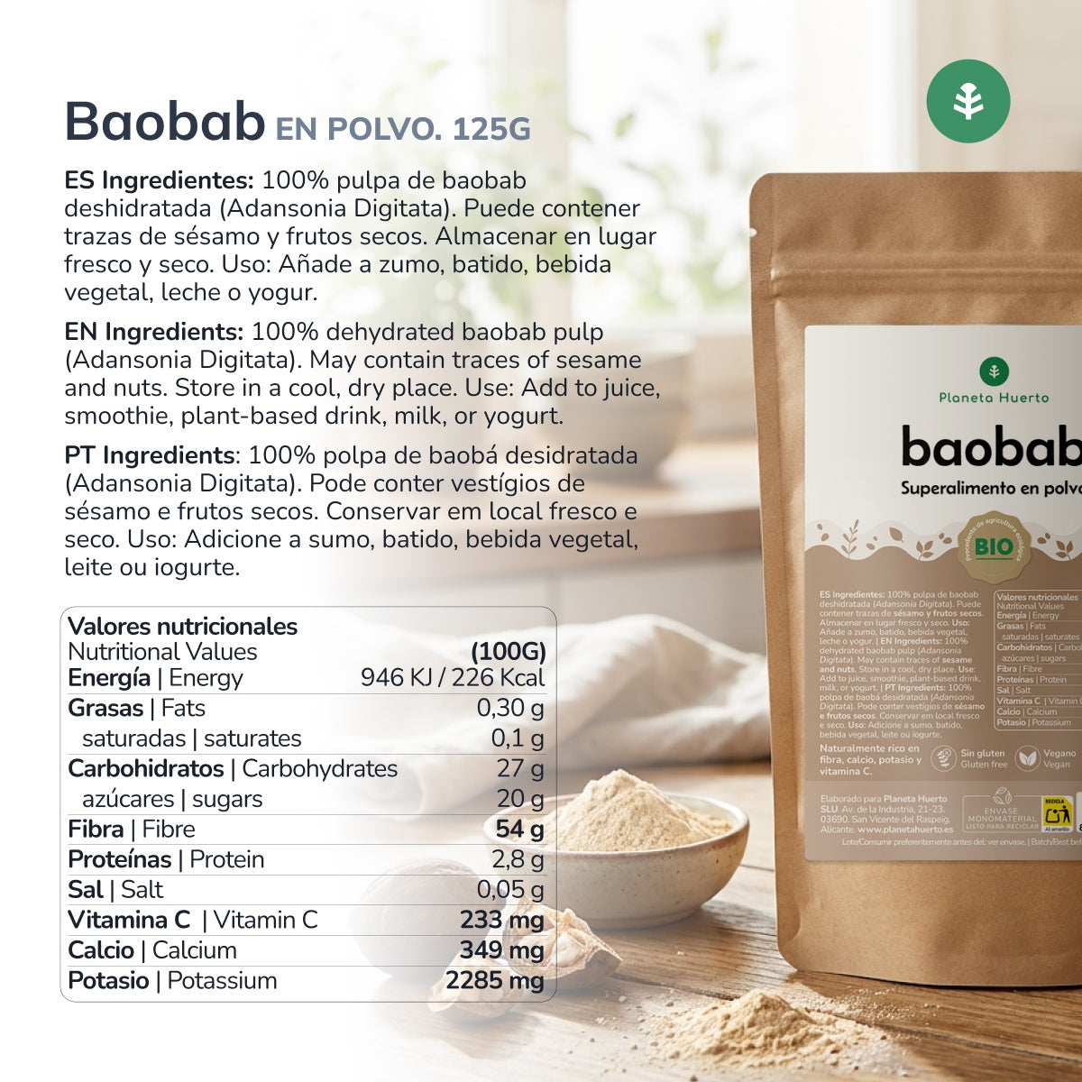 Baobab poeder Eco Planeta Huerto 125 g