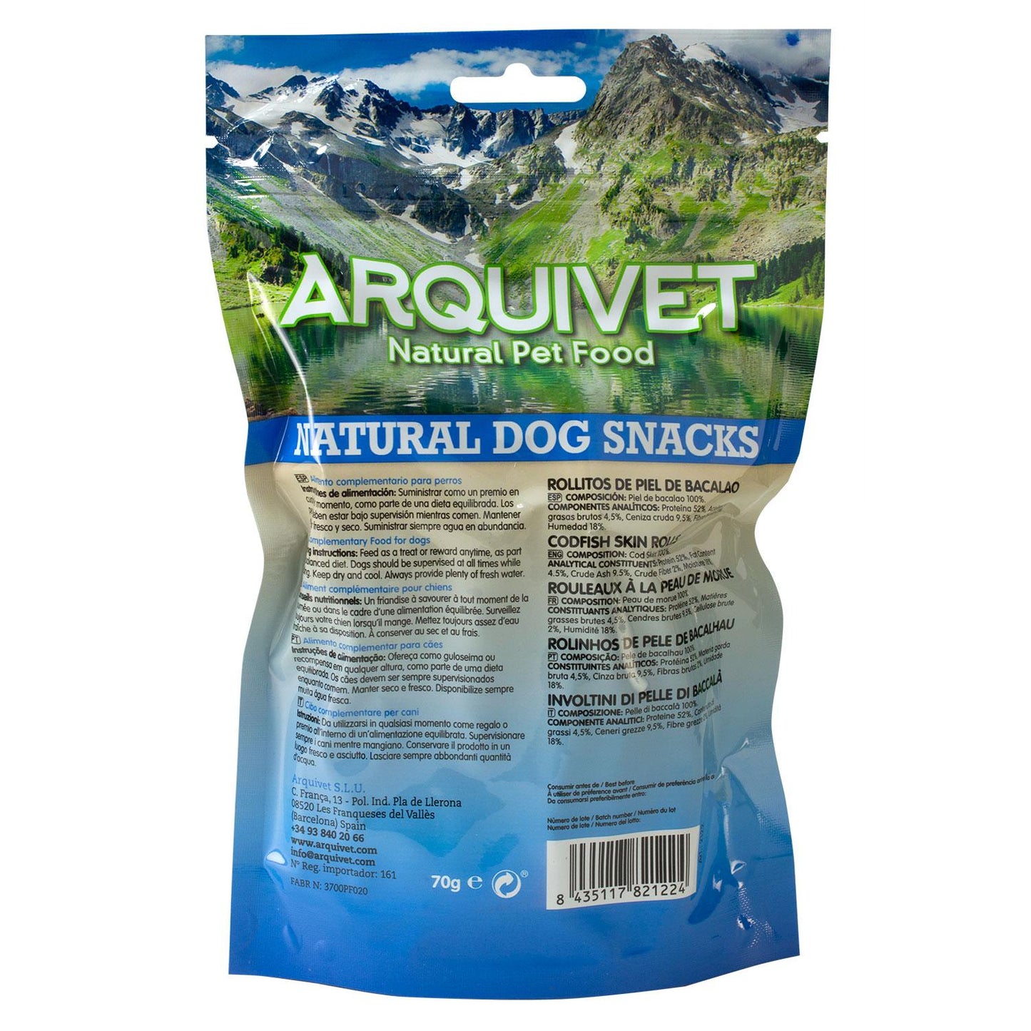 Arquivet Natural Dog Snack Cod Skin Rolls 70 g