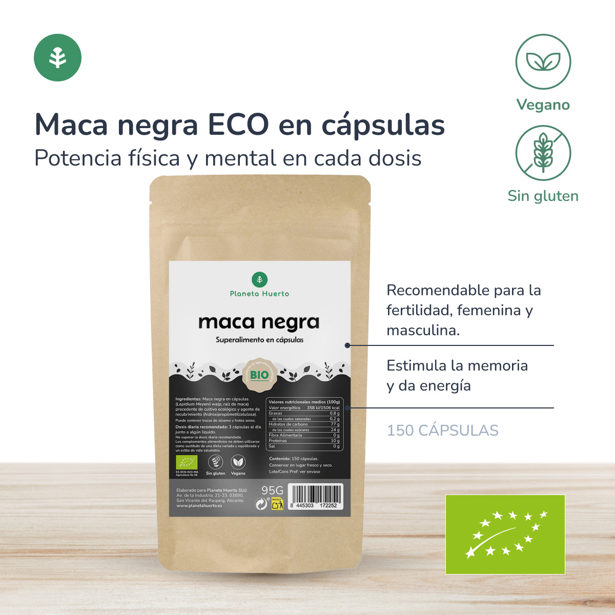 ORGANIC Black Maca Planeta Huerto 150 capsules