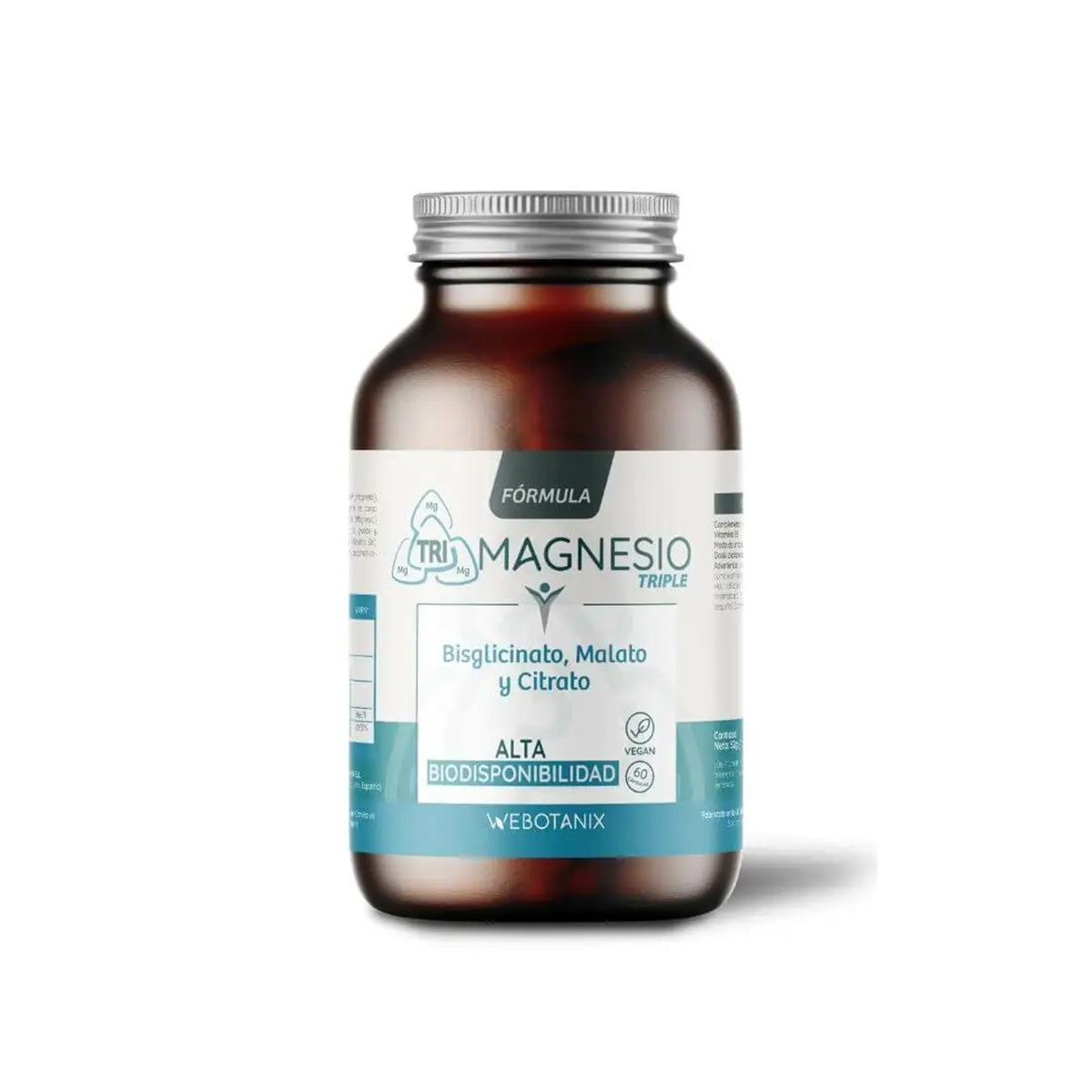 Dreifach-Magnesiumformel (Bisglycinat, Malat und Citrat) vegan, WeBotanix, 60 Kapseln