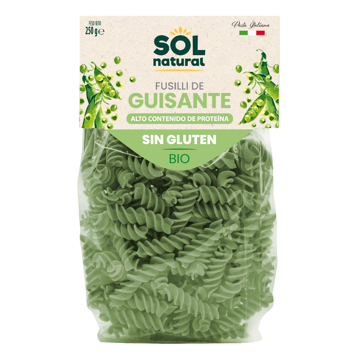 Fusilli z grochu bezglutenowe Bio Sol Natural 250 g