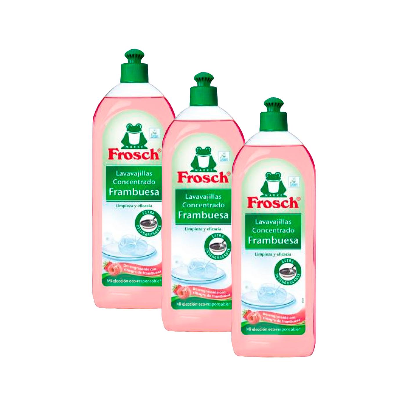 Confezione da 3 detersivi per piatti al lampone Frosch 750 ml
