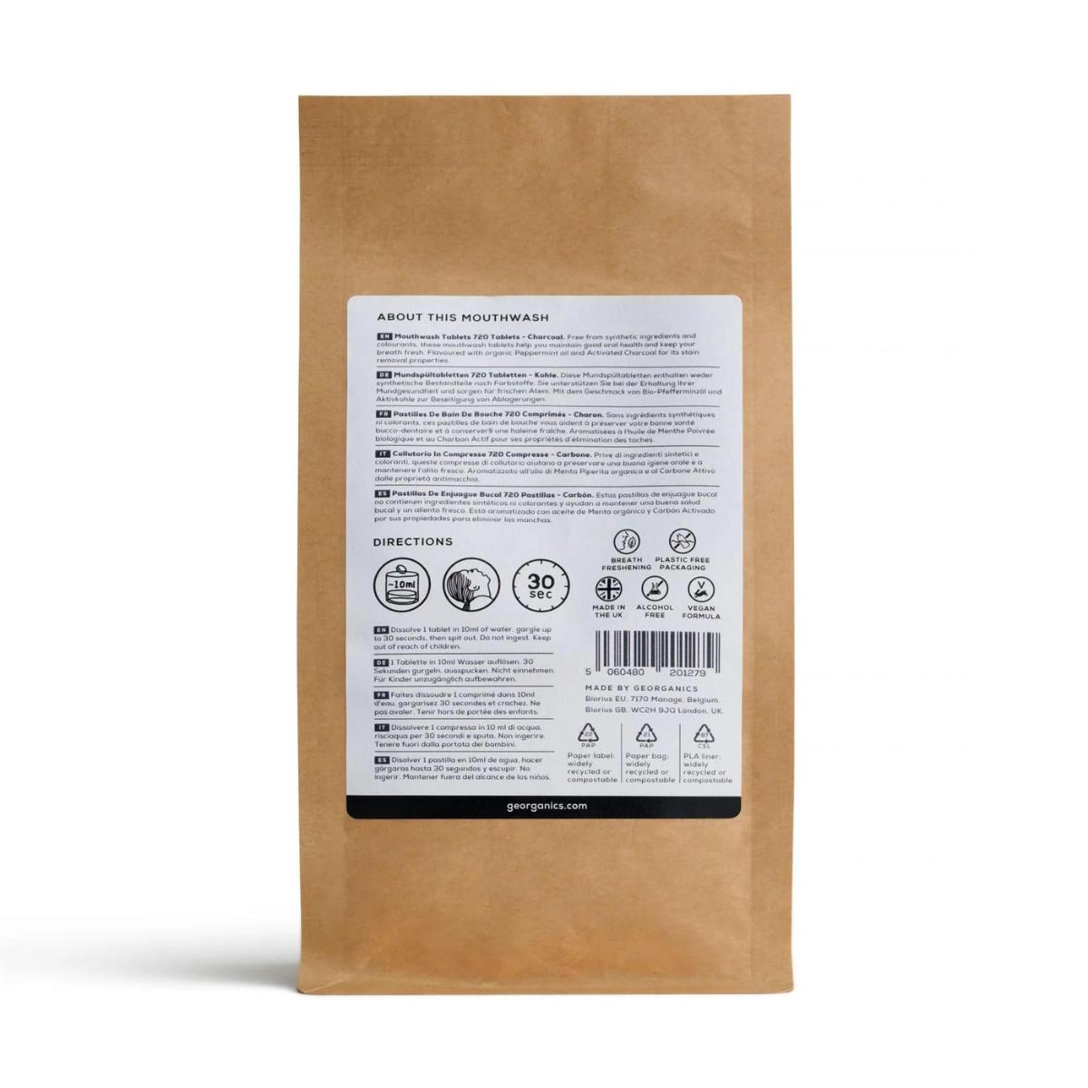 Charcoal mouthwash refill tablets, Georganics 720 units