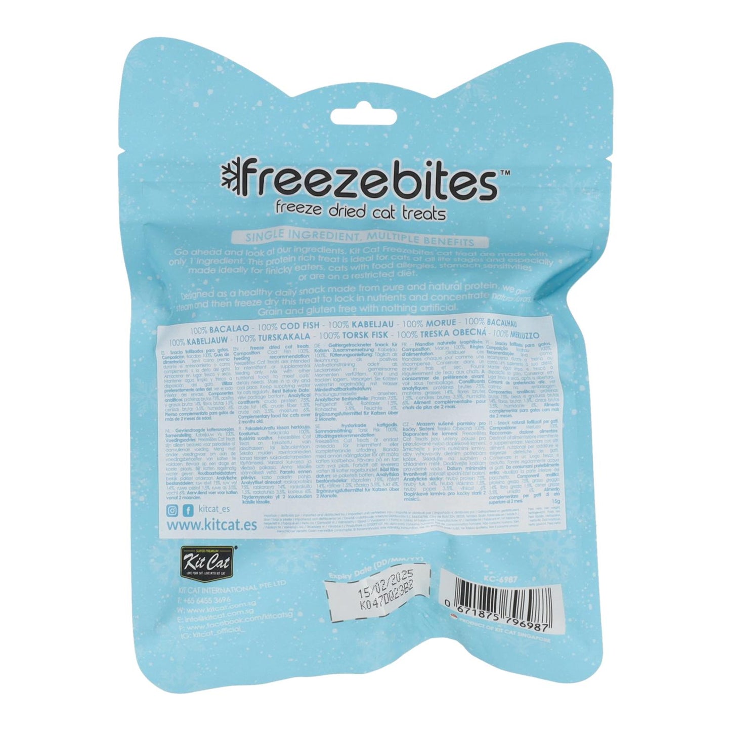 Kit Cat FreezeBites – Kabeljau 15 g Natürlicher gefriergetrockneter Snack für Katzen