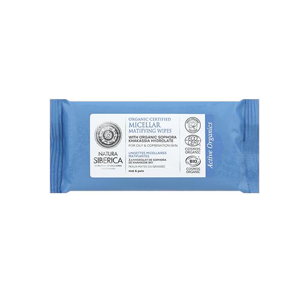 Natura Siberica Certified Organic Mattifying Micellar Wipes for Oily and Combination Skin, 10 pcs