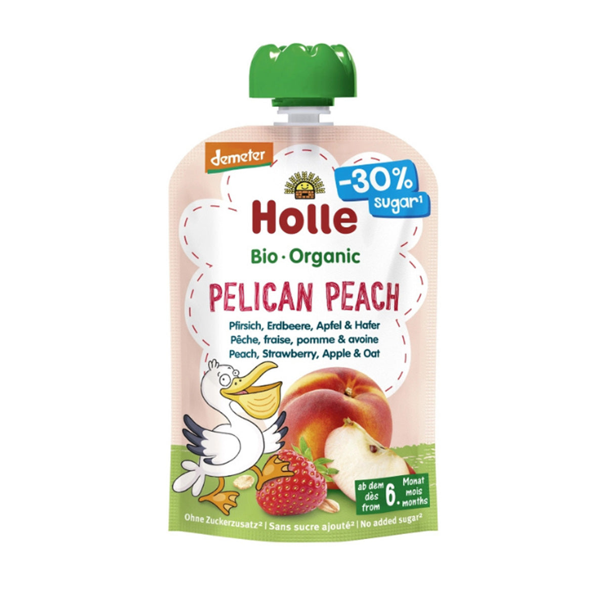 Organic peach, strawberry, apple and oat smoothie (from 6 months) PELICAN PEACH Holle 100 g