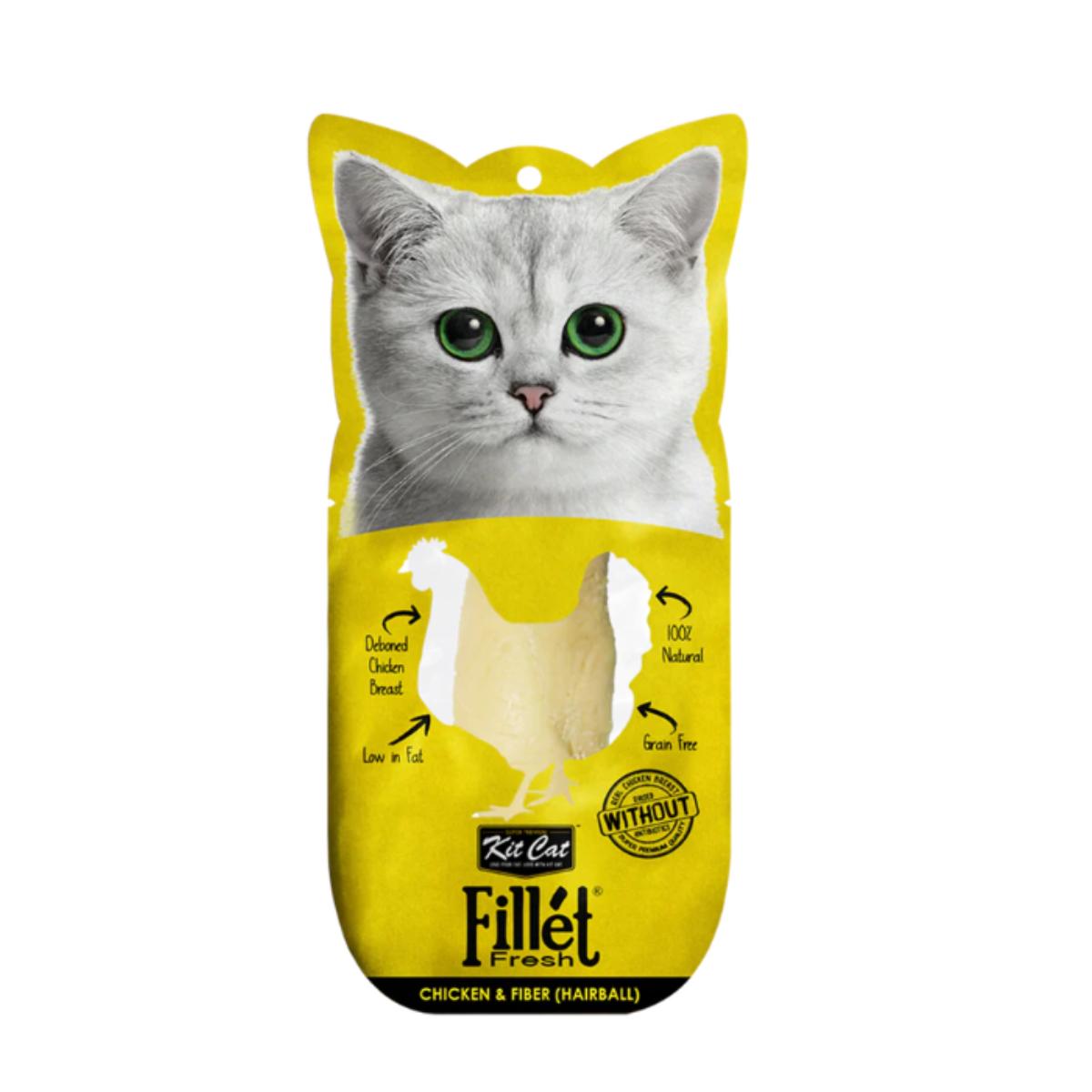 Kit Cat FilletFresh – Kyckling och fiber (Hairball) 30 g Naturligt snacks för katter
