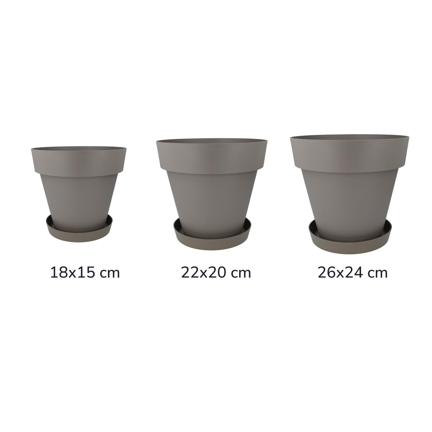 Lot de pots de fleurs avec soucoupes couleur taupe Tes 26 x 24 cm