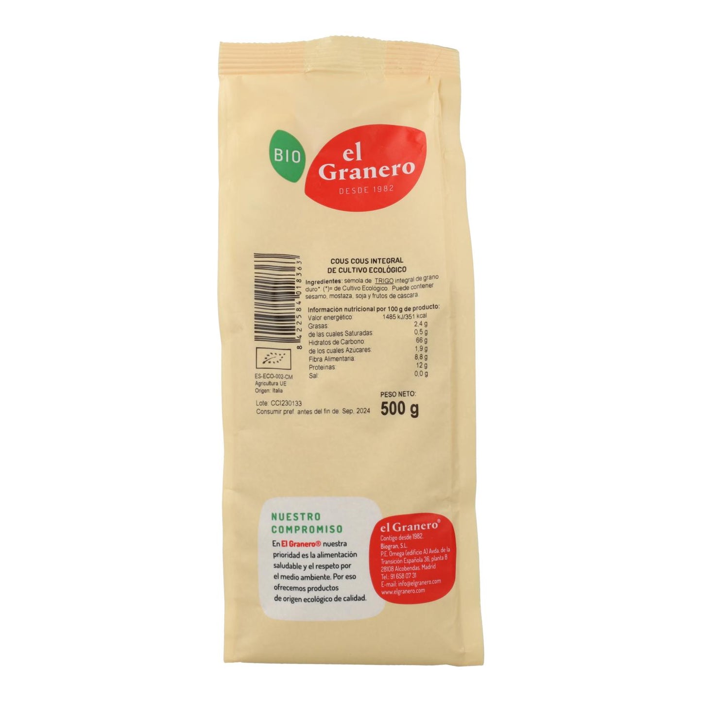El Granero Organic Wholemeal Couscous 500 g