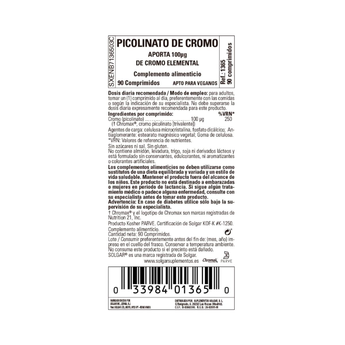 Pikolinian chromu bez drożdży 90 kapsułek Solgar