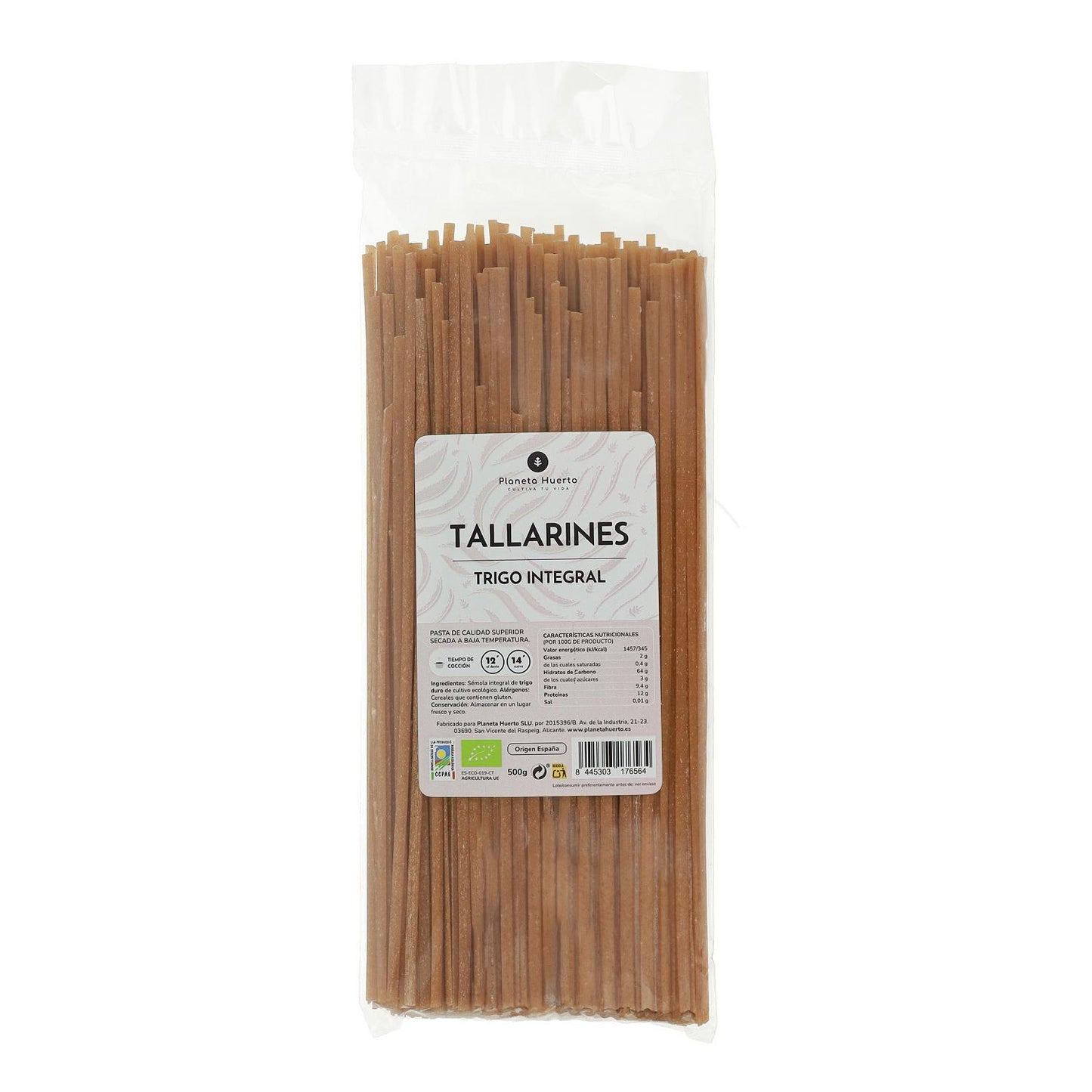 Tallarines de trigo integral ECO Planeta Huerto 500gr