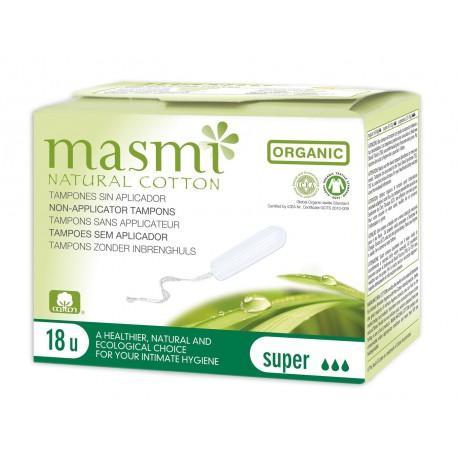 Tamponi super senza applicatore in cotone ECO Masmi, 18 unità