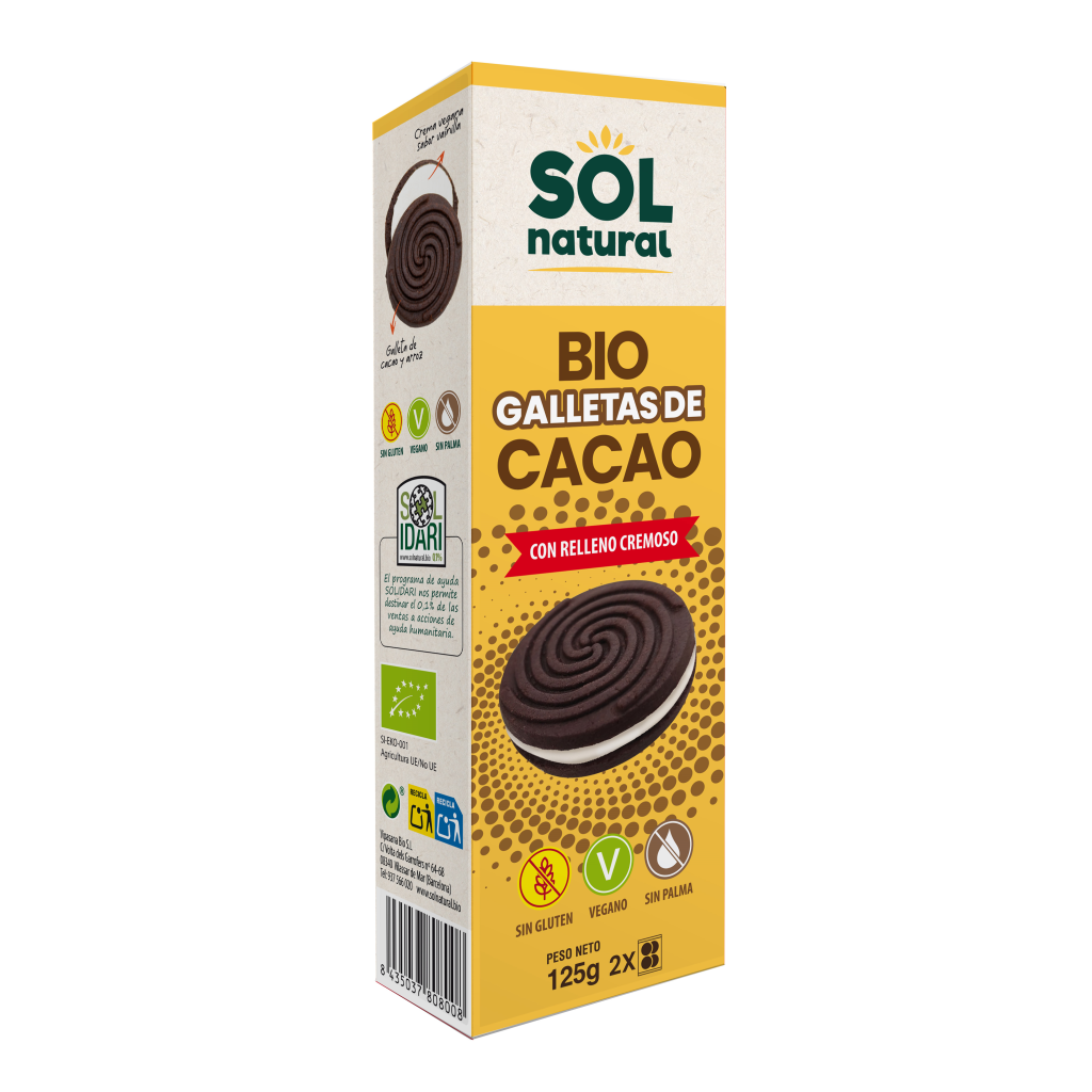 Organic Sol Natural Cocoa Cookies with Creamy Filling 125 g