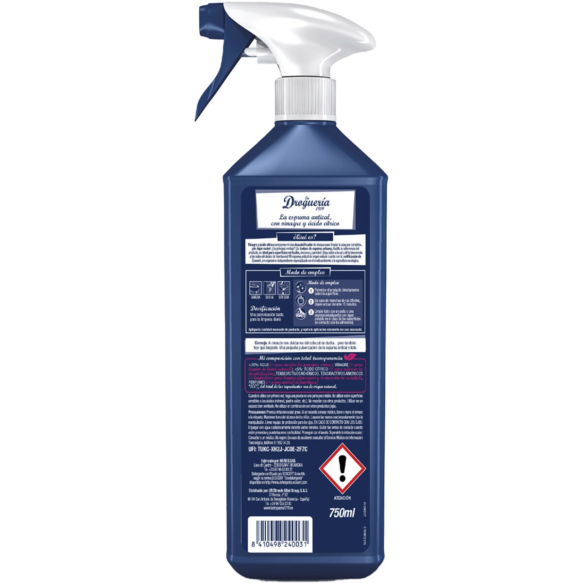 LA DROGUERIA 1919 750 ml raspberry-scented vinegar and citric acid foam limescale remover spray