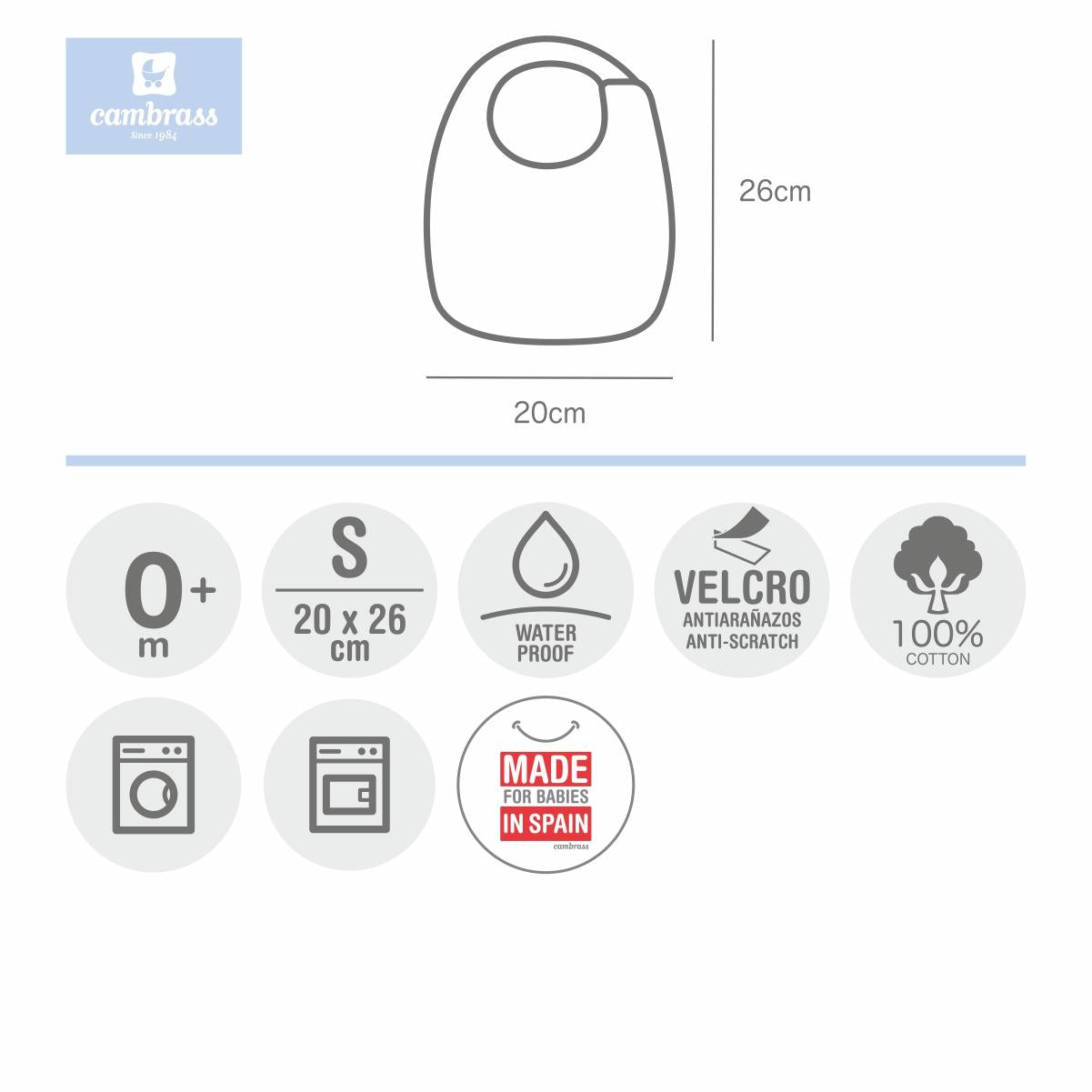 Fyrkantig haklapp med kardborreband, ljusblå, 20 x 26 cm. Färg: rosa