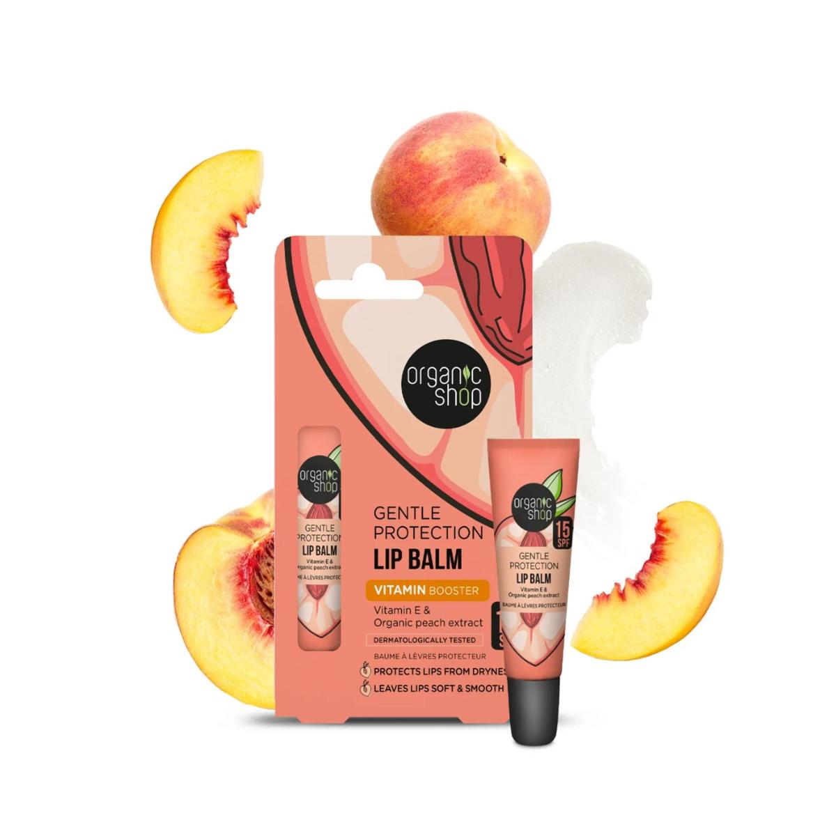 Balsamo labbra protezione delicata spf 15 vitamina e ed estratto di pesca, Organic Shop 10 ml