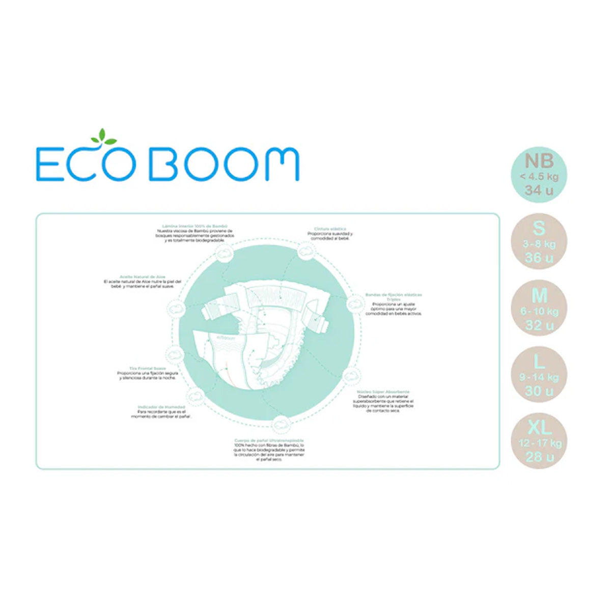 Pieluchy bambusowe Pure Premium ECO BOOM T0 (0 do 3 kg) 34 szt.