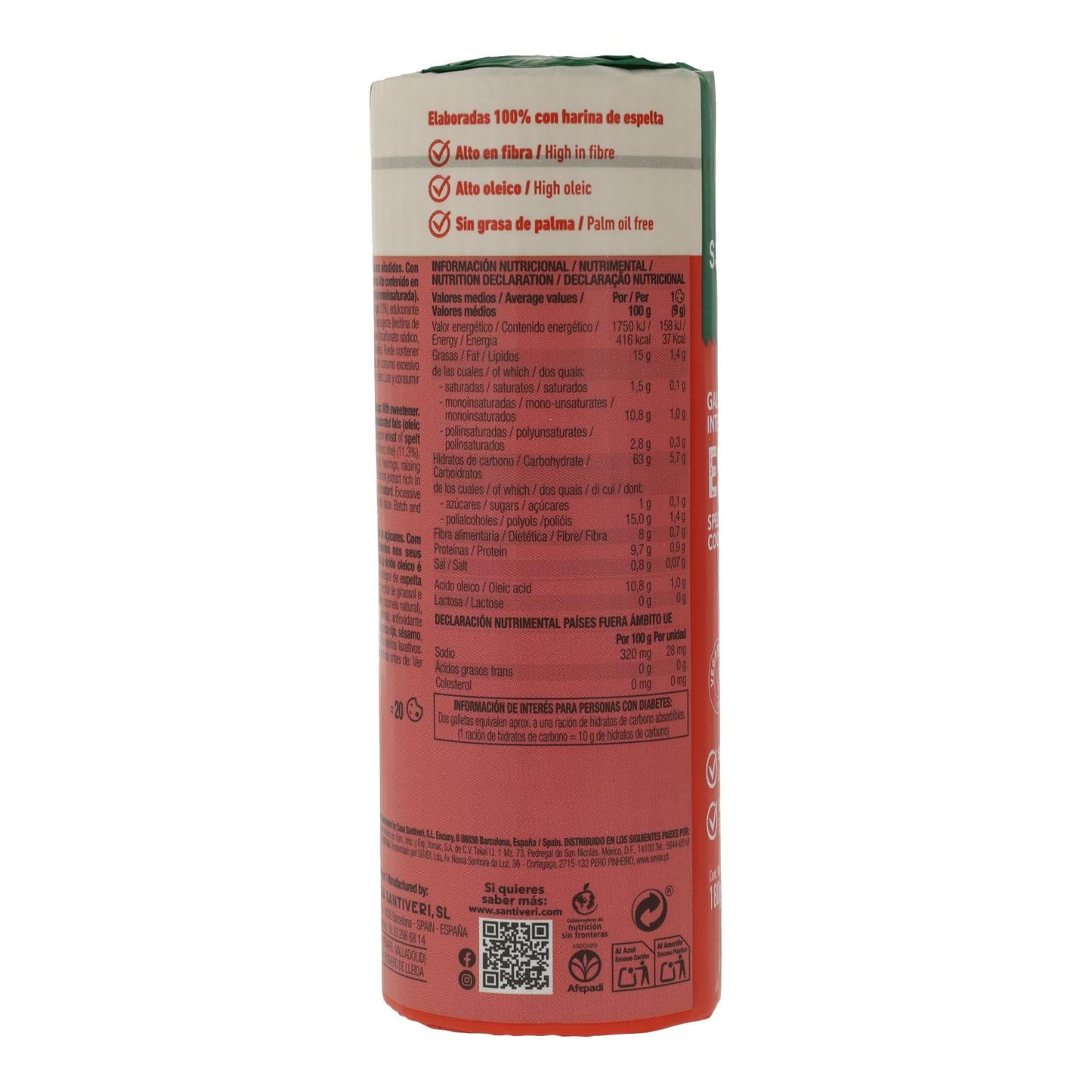 Vollkorn-Dinkelkekse 0 % Zucker Santiveri 180 g