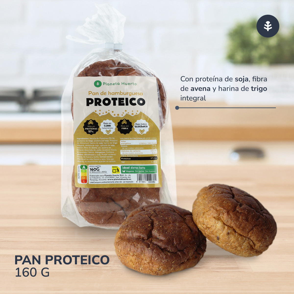 Eiwit hamburgerbroodje Planeta Huerto, 2 x 80 gram