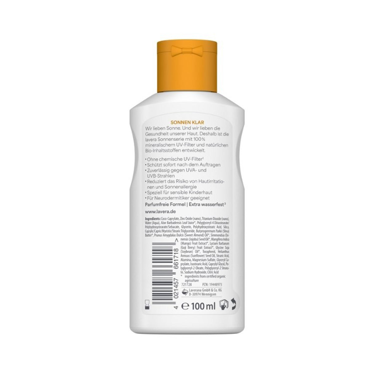 Lotion solaire pour enfants Sensitiv SPF 50 Vitamine E & beurre de karité Bio, Lavera, 100 ml