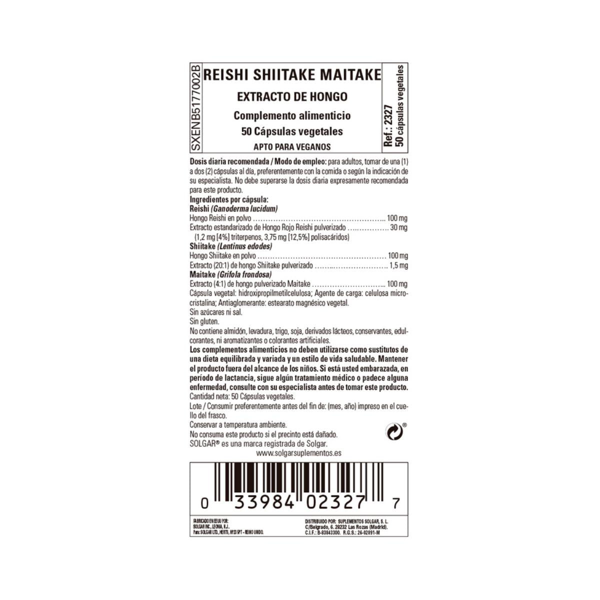 Reishi Shiitake Maitake Solgar 50 capsule vegetali