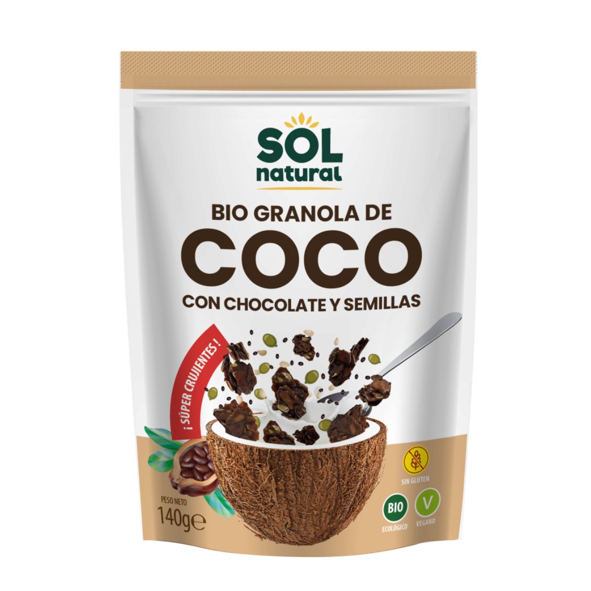 Granola croustillant à la noix de coco et au chocolat Bio Sol Natural 140 g