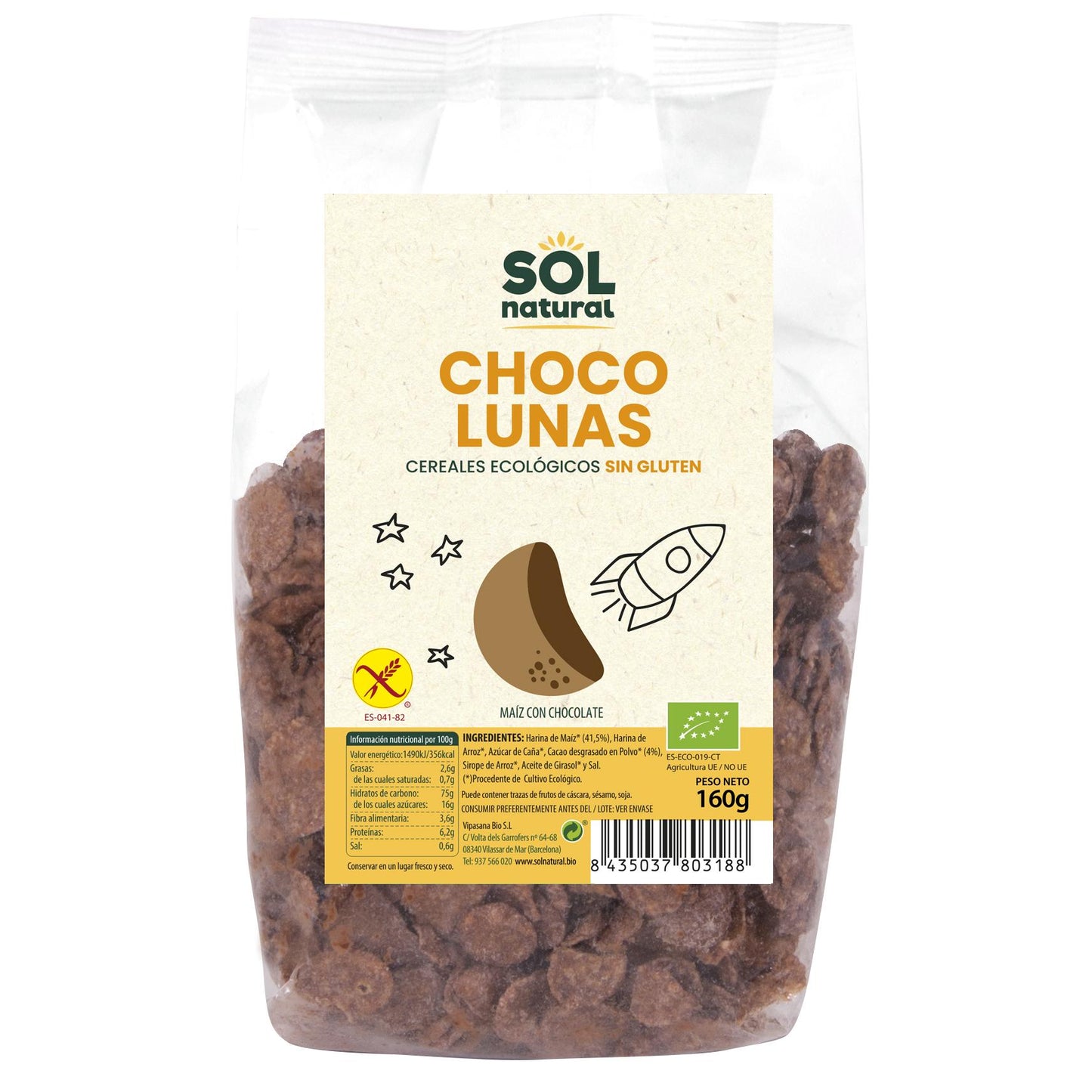 Płatki śniadaniowe Choco Lunas bezglutenowe bio Sol Natural 160 g