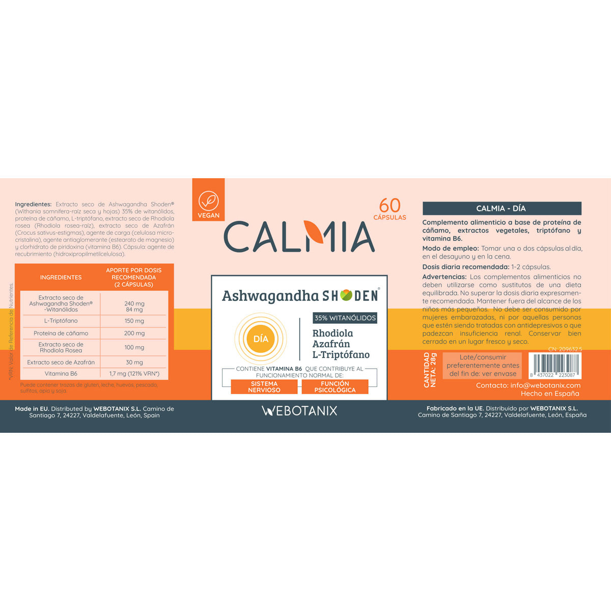 Ashwaganda Shoden Calmia Día 60 Kapseln WeBotanix