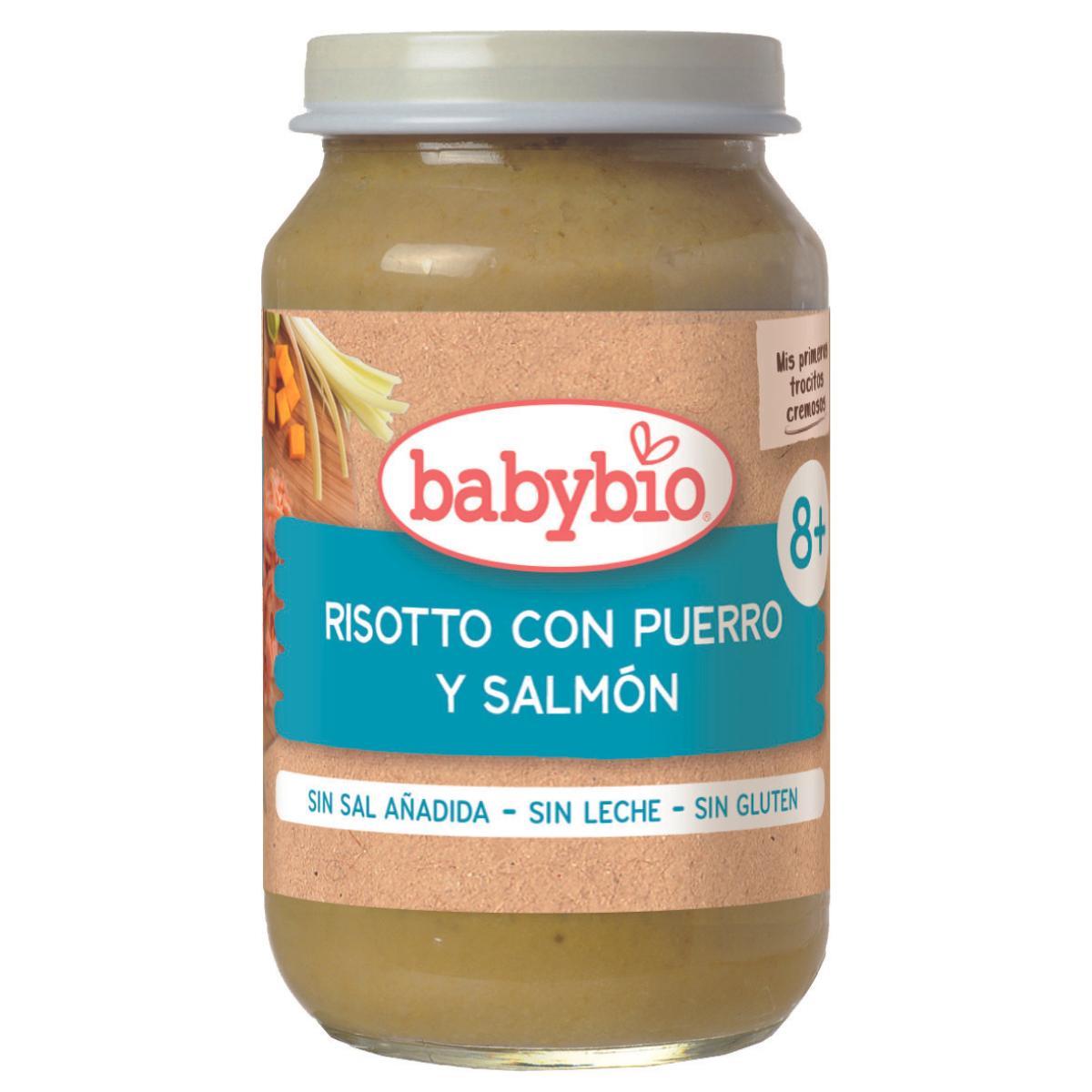 Pack 3 unidades potito de risotto con puerros y salmón Babybio 200 g