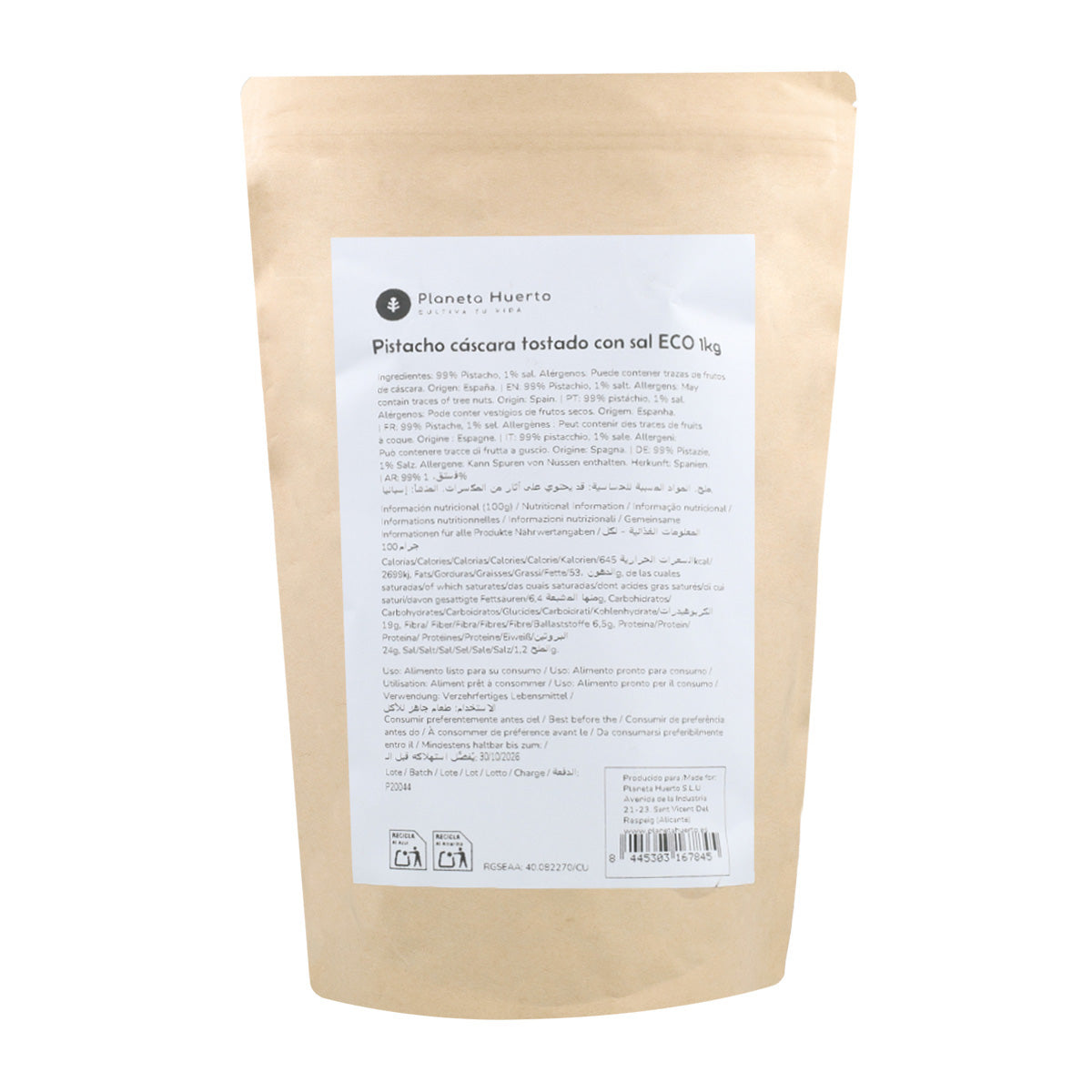 Pistazien in der Schale geröstet und gesalzen ECO Planeta Huerto 1 kg