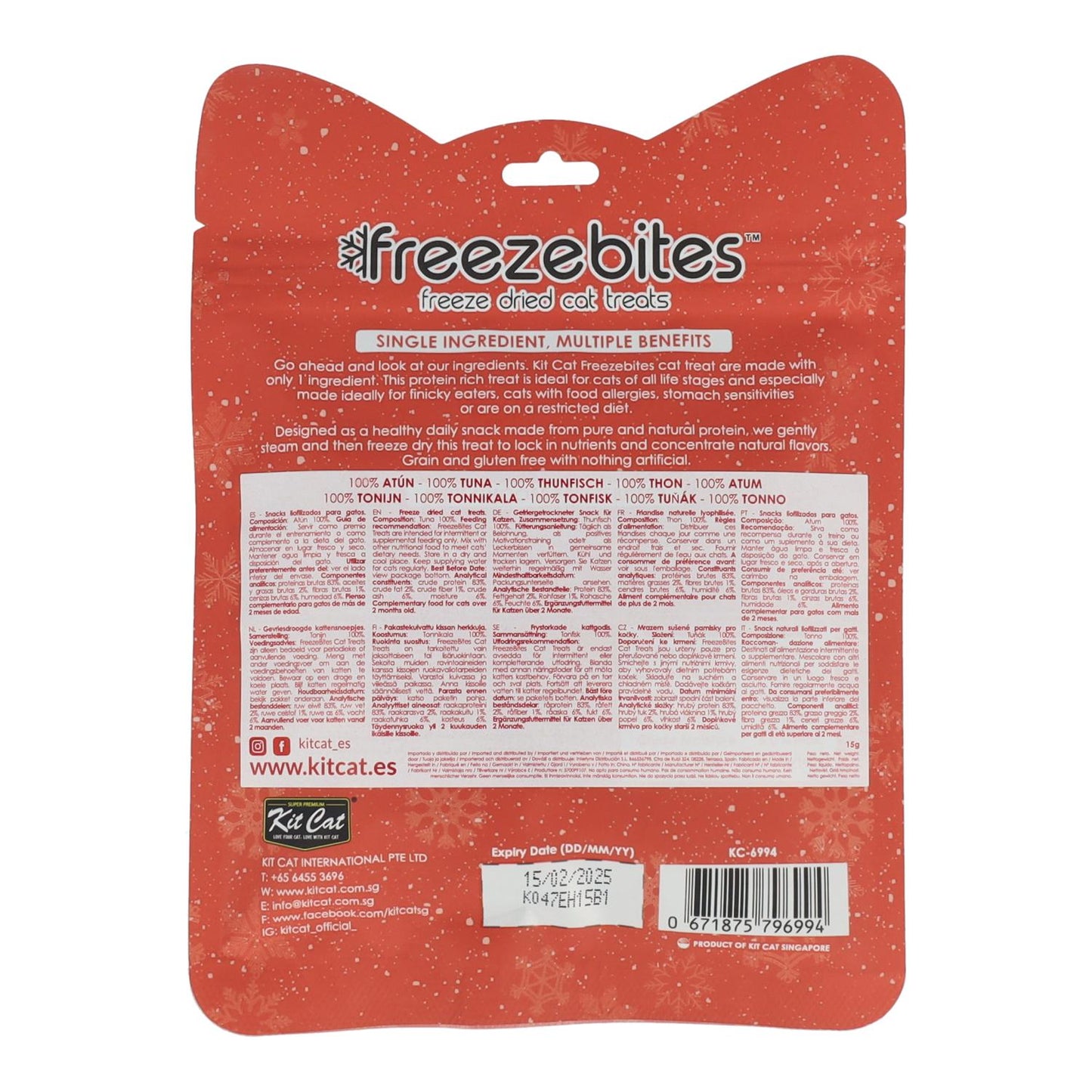 Kit Cat FreezeBites - Thon 15 g Snack lyophilisé naturel pour chats