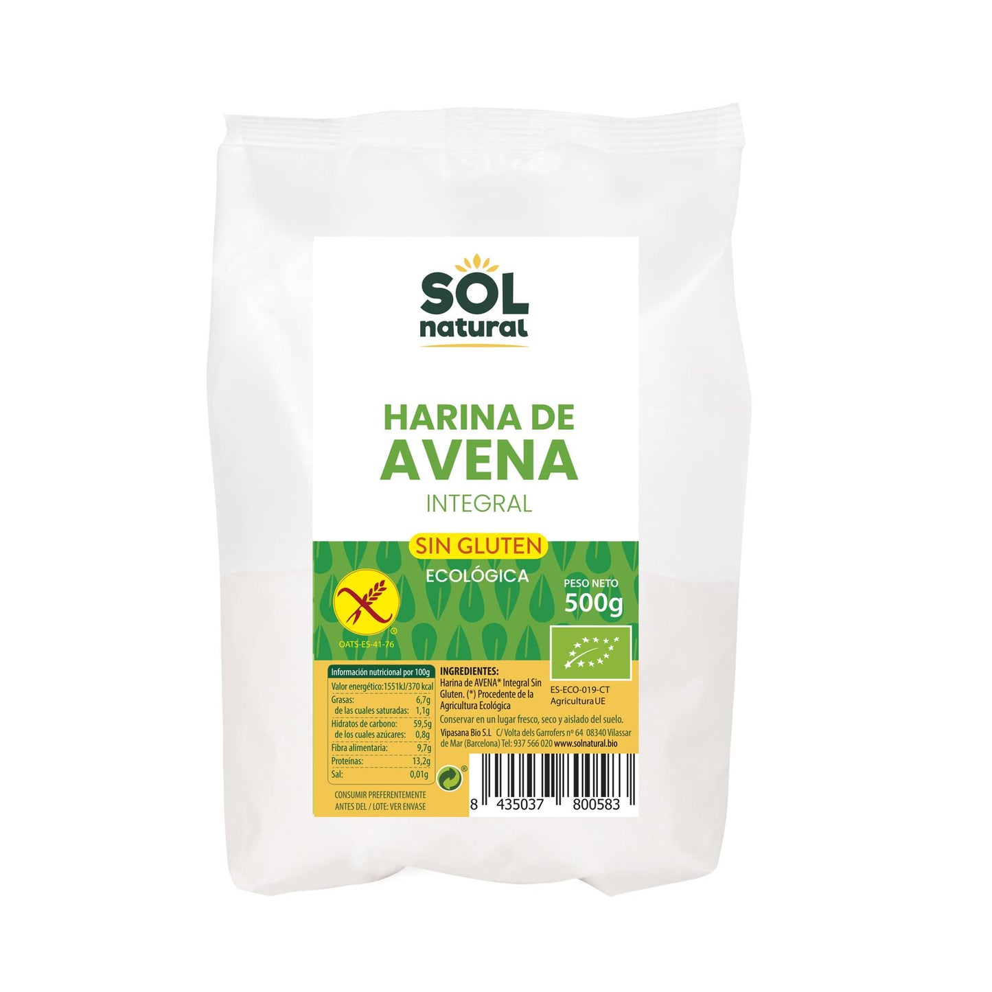 Glutenfreies Hafermehl Sol Natural 500 g