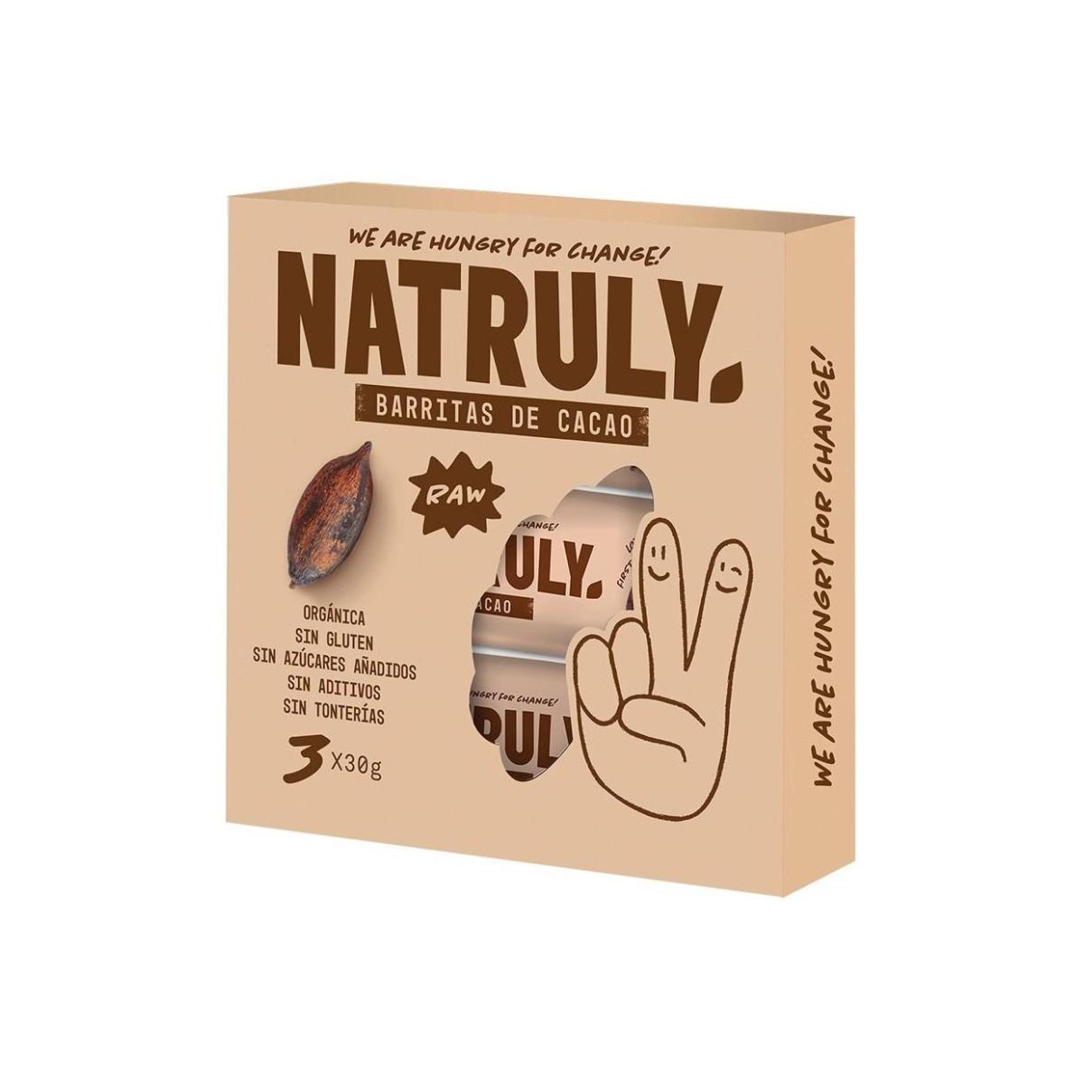 Confezione da 3 x 30 g barrette Raw BIO al cacao Natruly