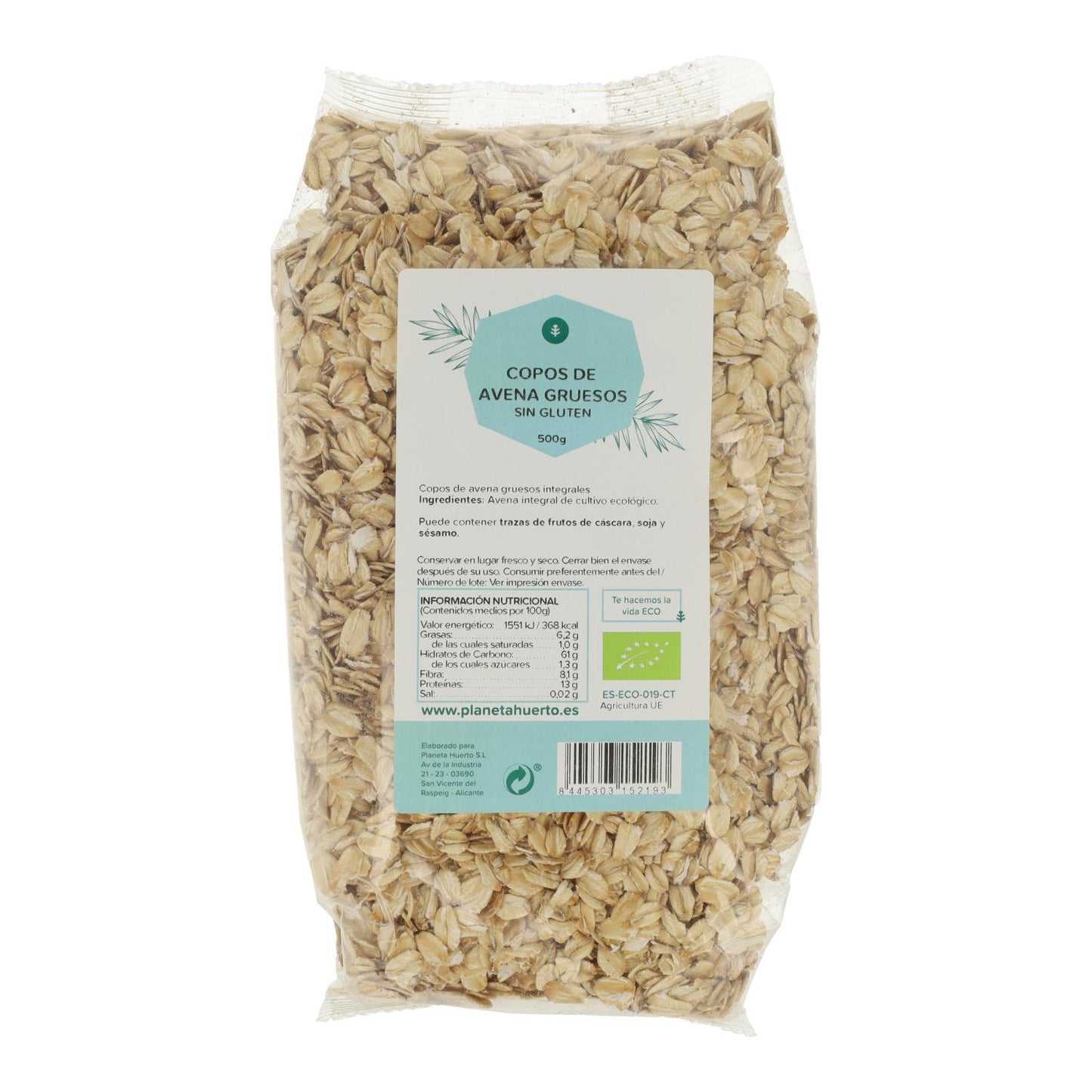 Flocons d'avoine grossiers sans gluten ECO Planeta Huerto 500 g