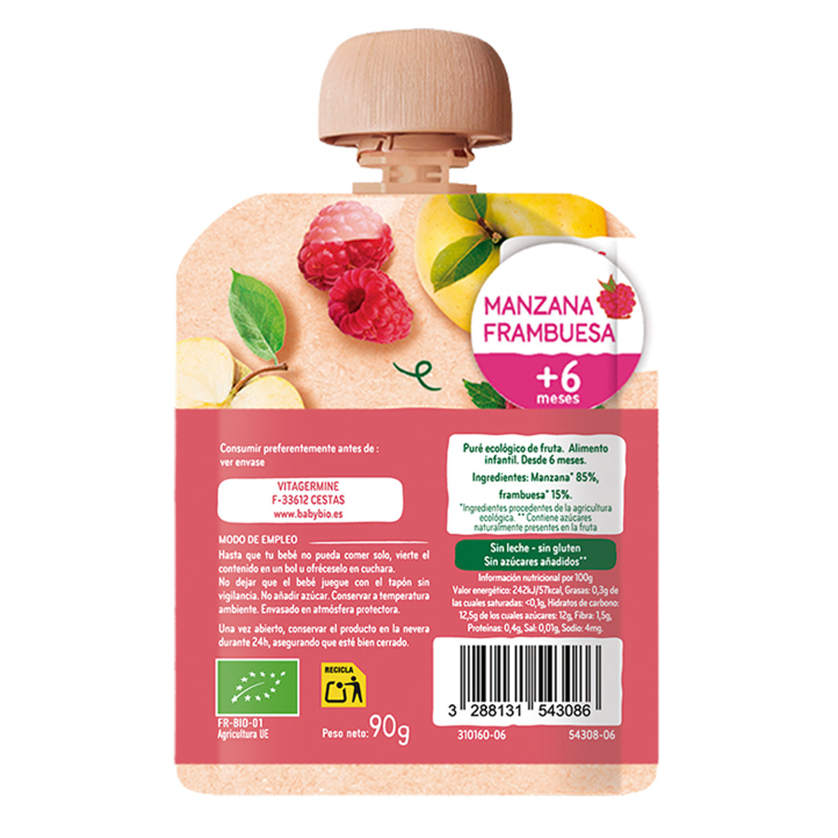 Beutel mit Apfel und Himbeere (ab 6 Monaten) BabyBio 90 g