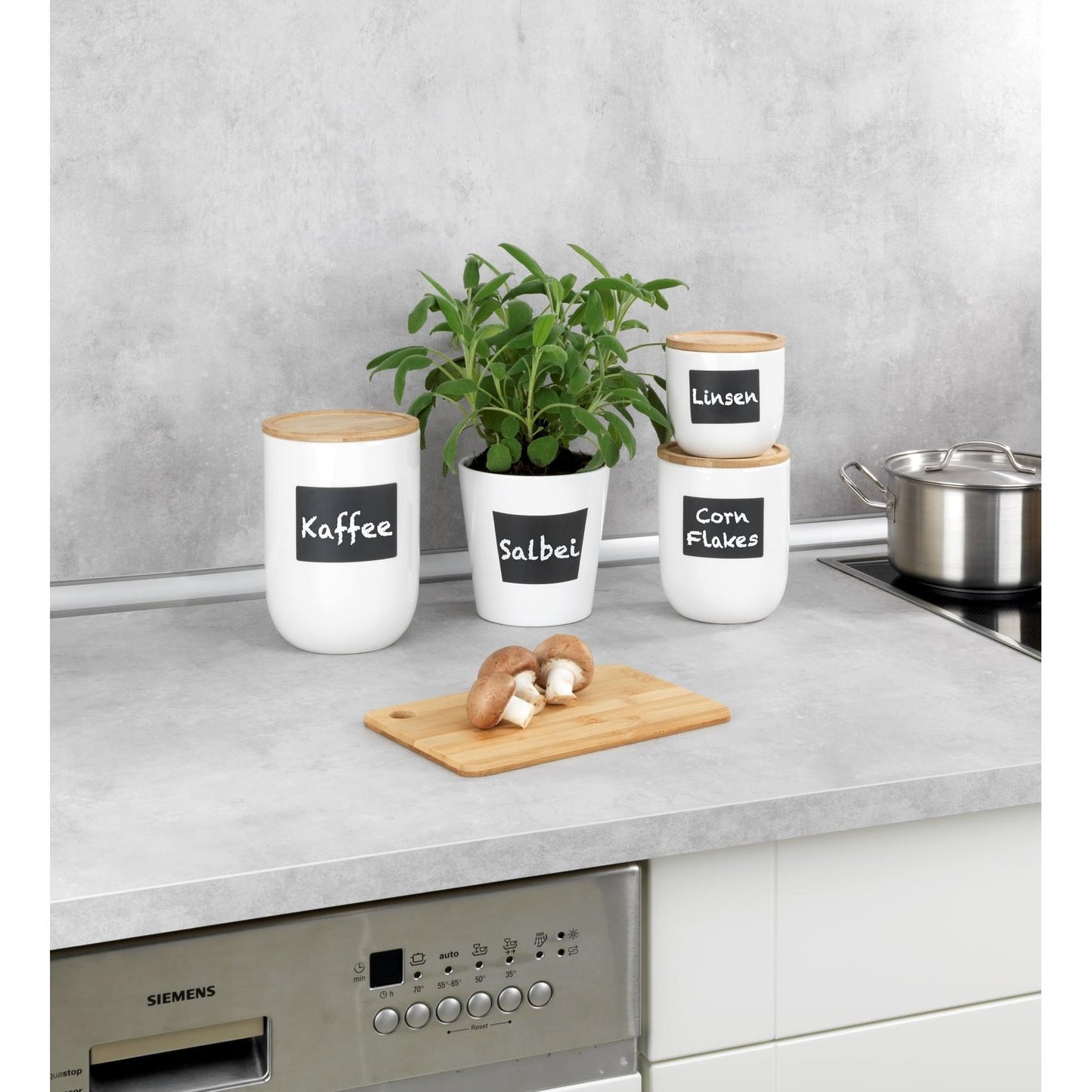 Burk med lock och skrivfält Waia 0,8 l