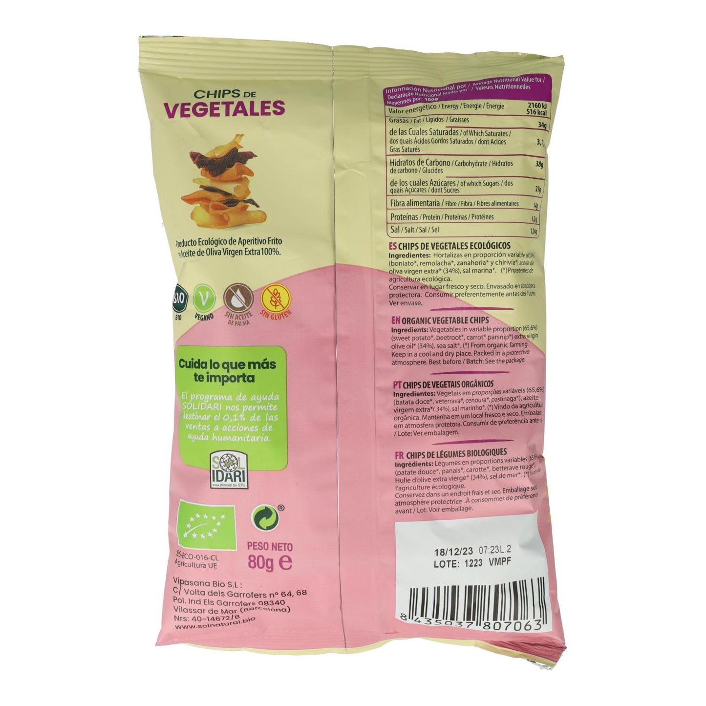 Biologische groentechips met olijfolie Sol Natural 80 g