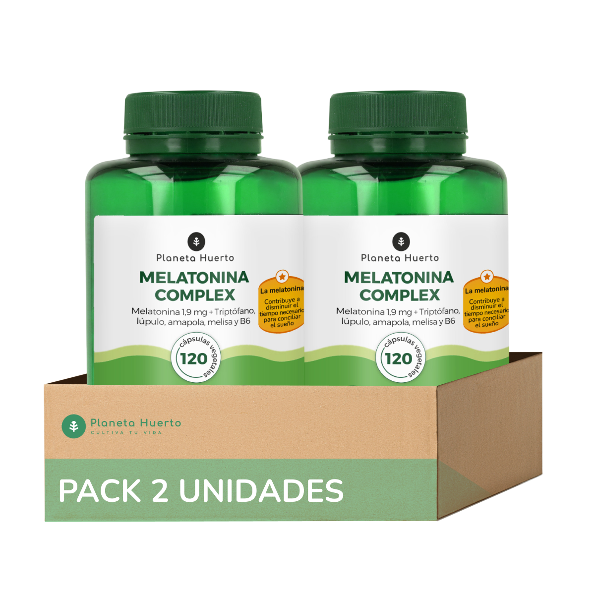 Confezione 2xComplesso di melatonina Planeta Huerto 120 capsule