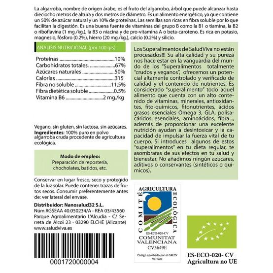 Carruba cruda in polvere ECO Salud Viva 250 g