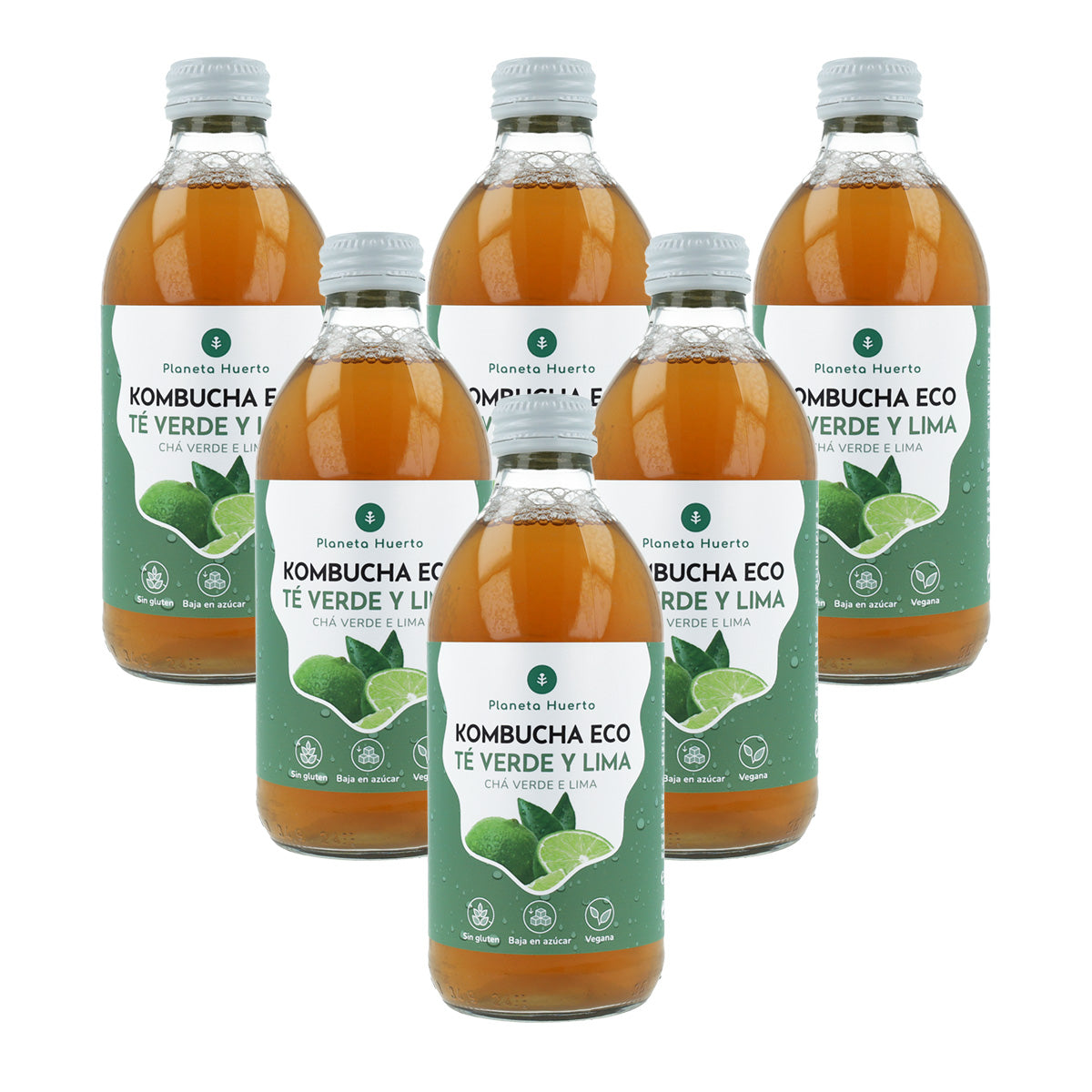 Pack 6x Kombucha ECO thé vert et citron vert Planeta Huerto 330 ml