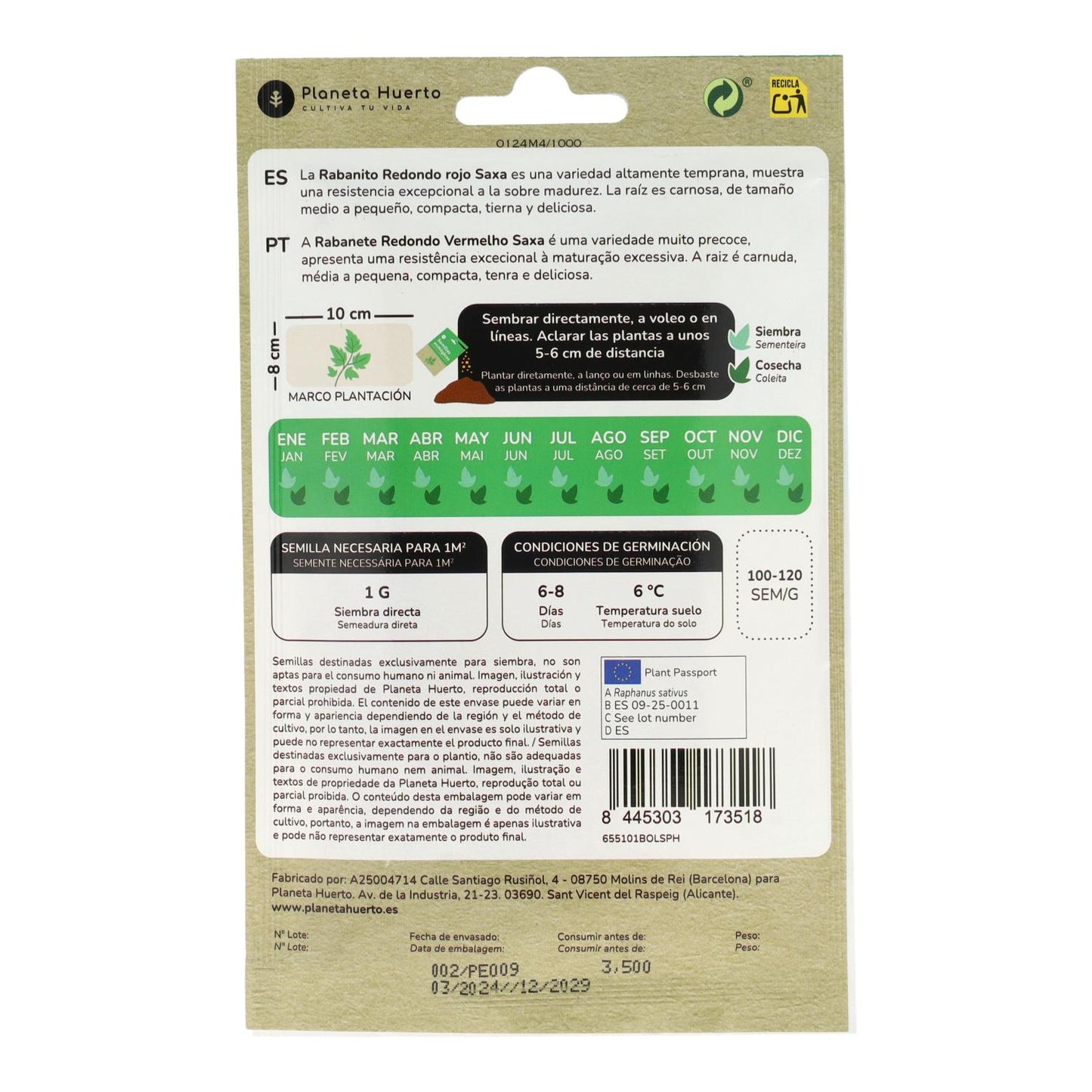 Organiczne nasiona rzodkiewki czerwonej okrągłej saxa Planeta Huerto