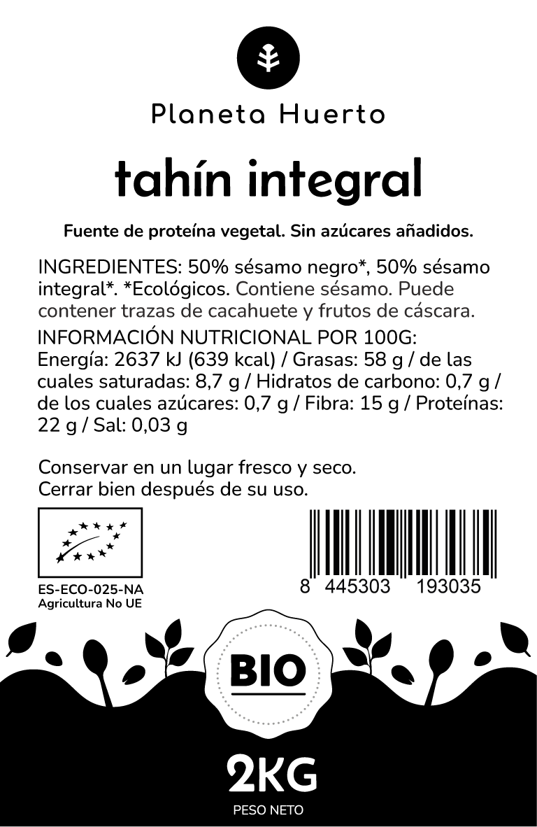 Organic whole sesame tahini Planeta Huerto 2 kg