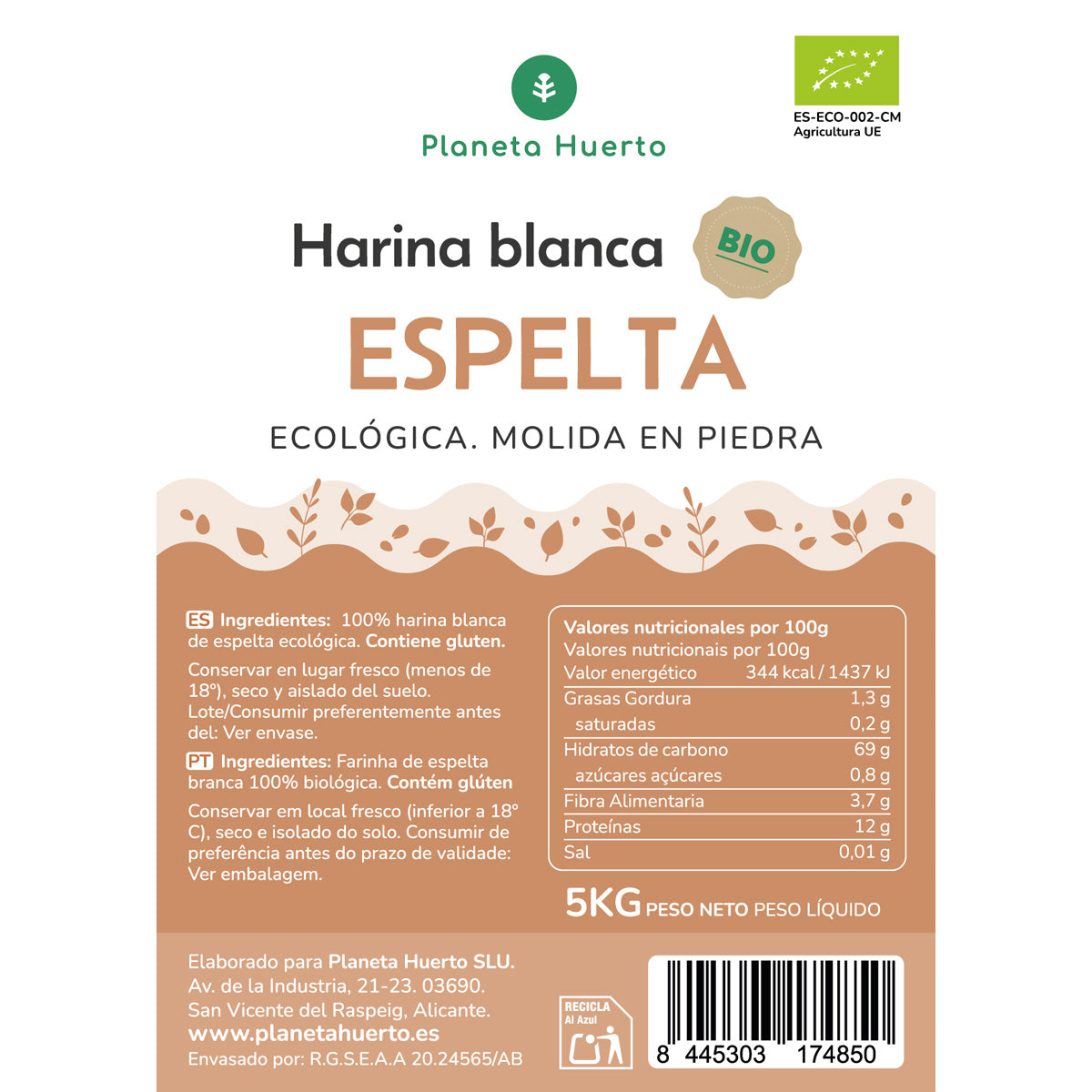 Weißes Dinkelmehl Eco Planeta Huerto 5 Kg
