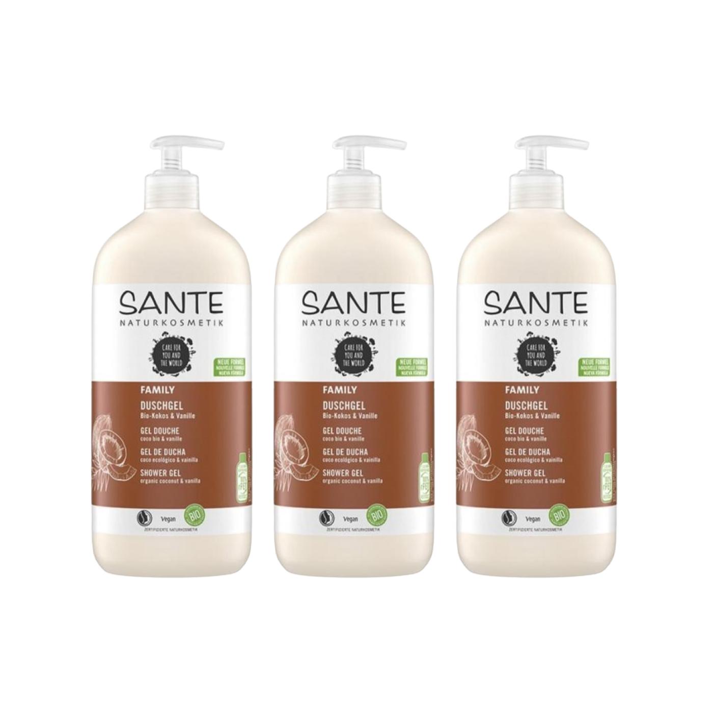 PACK 3 X Gel douche bio à la noix de coco et à la vanille Sante 950 ml