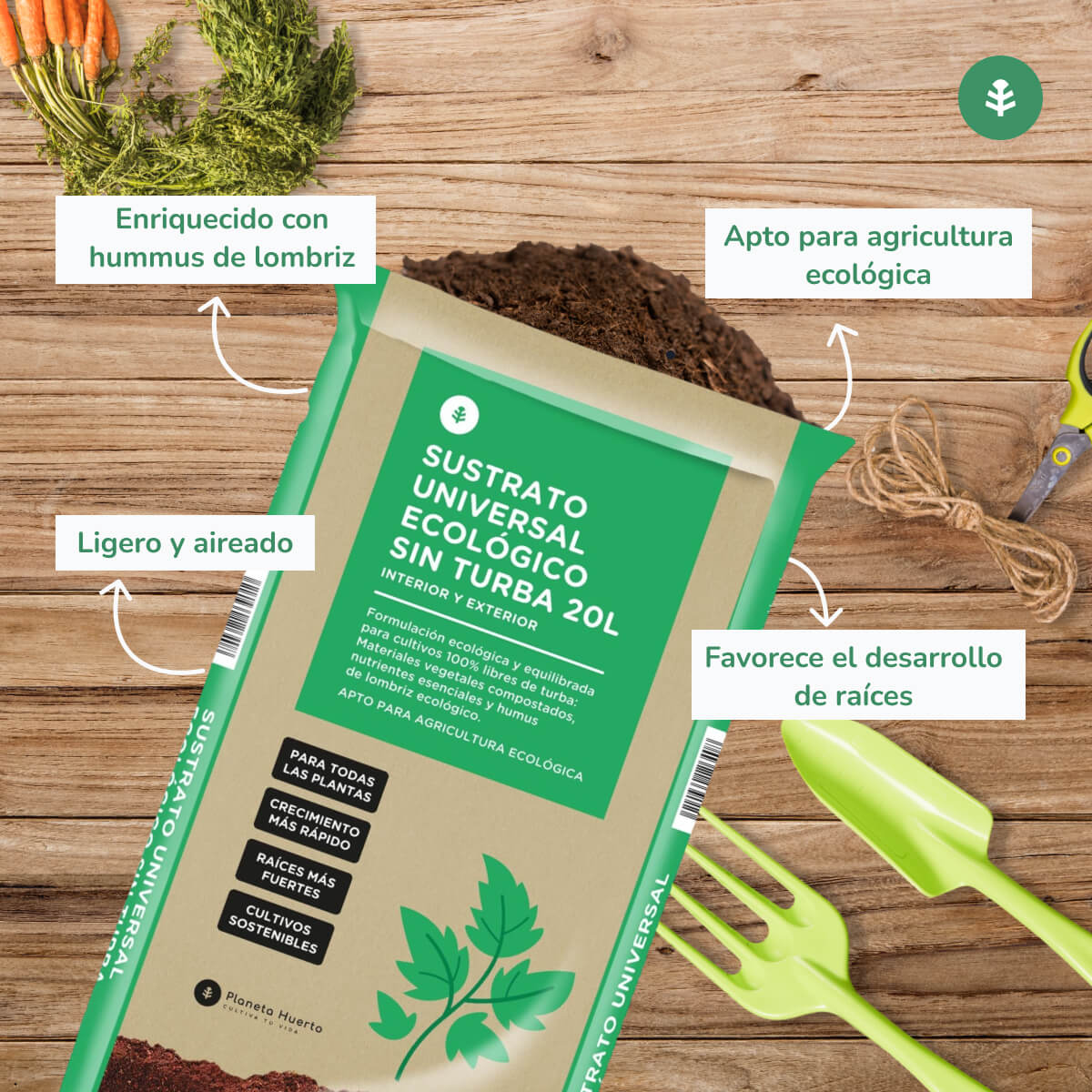 Substrat universel sans tourbe ECO Planeta Huerto 20 L - Formule améliorée