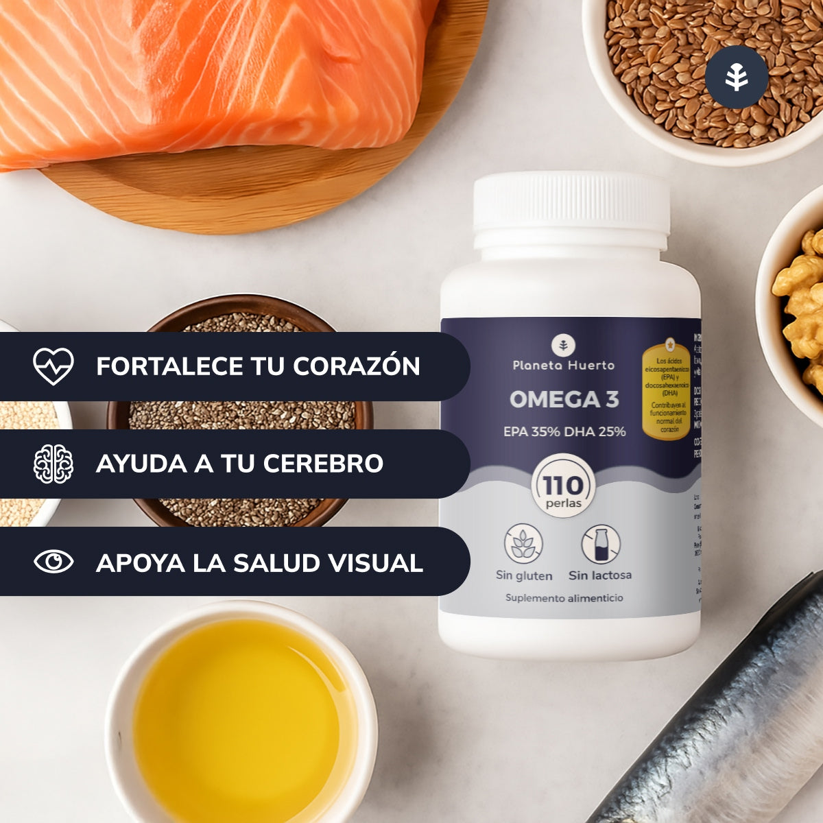Förpackning 2x Omega 3 EPA 35% DHA 25% Planeta Huerto 110 pärlor