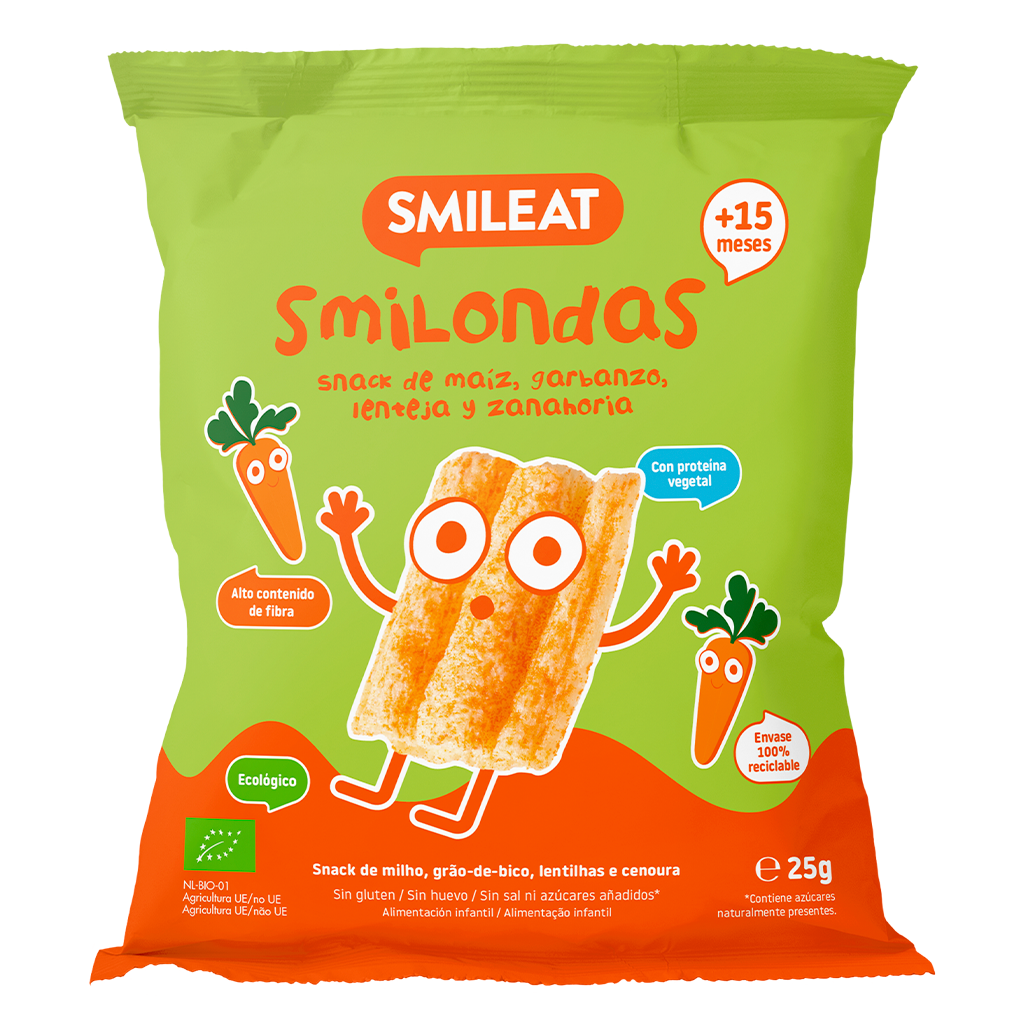 Smilondas Organic Corn, Chickpea, Lentil and Carrot Snack Smileat 25 g